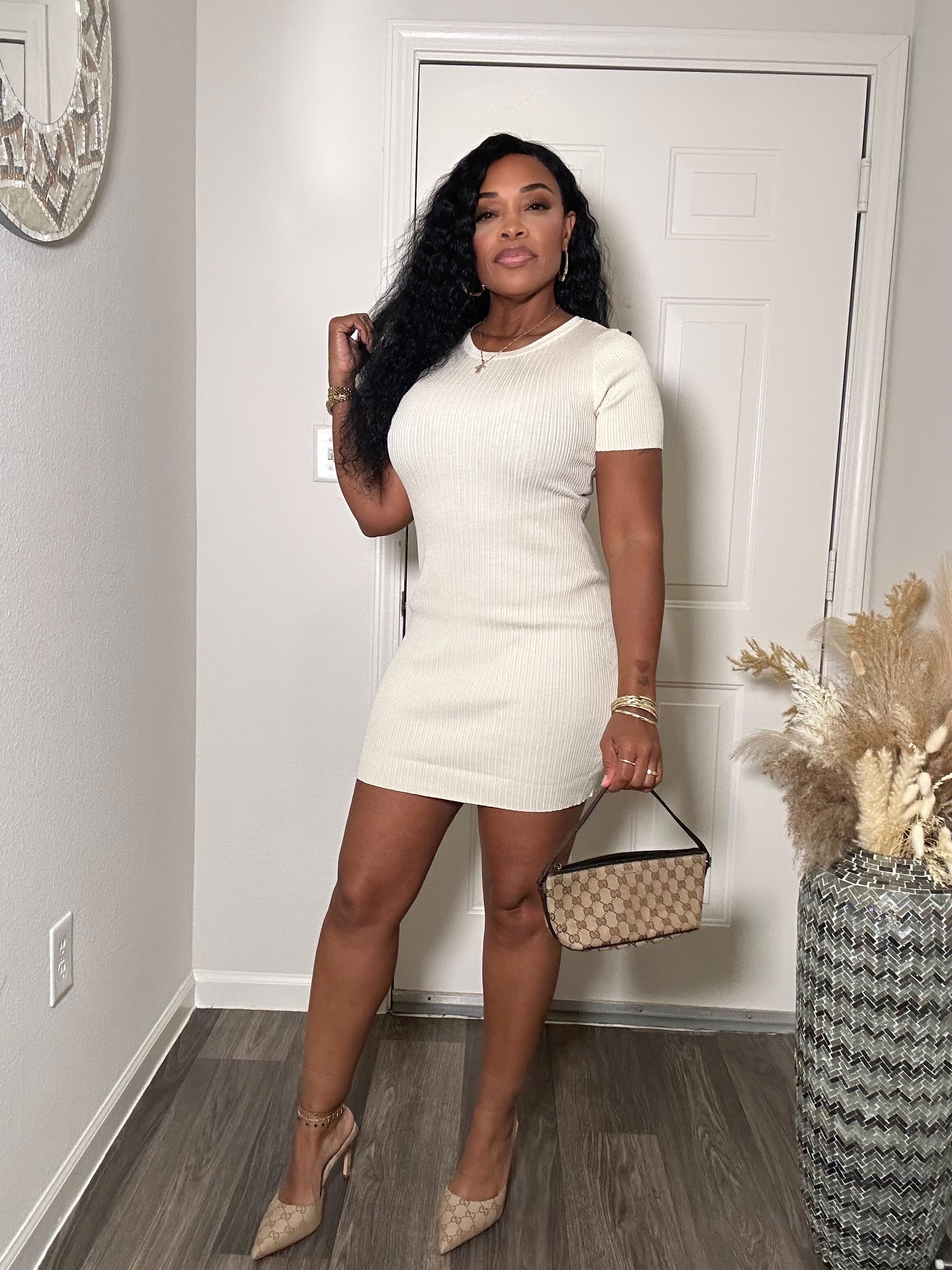 Ribbed short sleeve dress