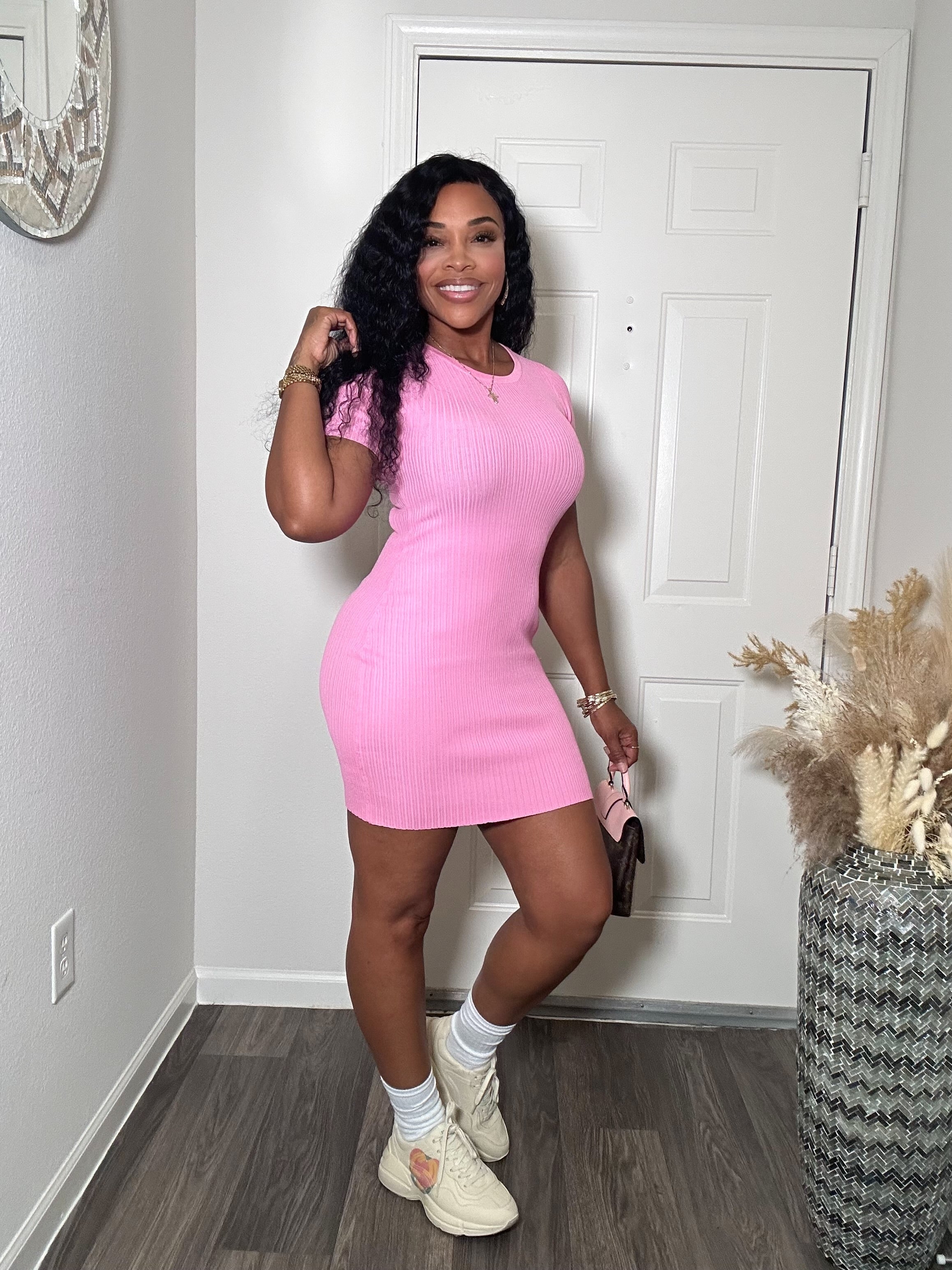 Ribbed short sleeve dress