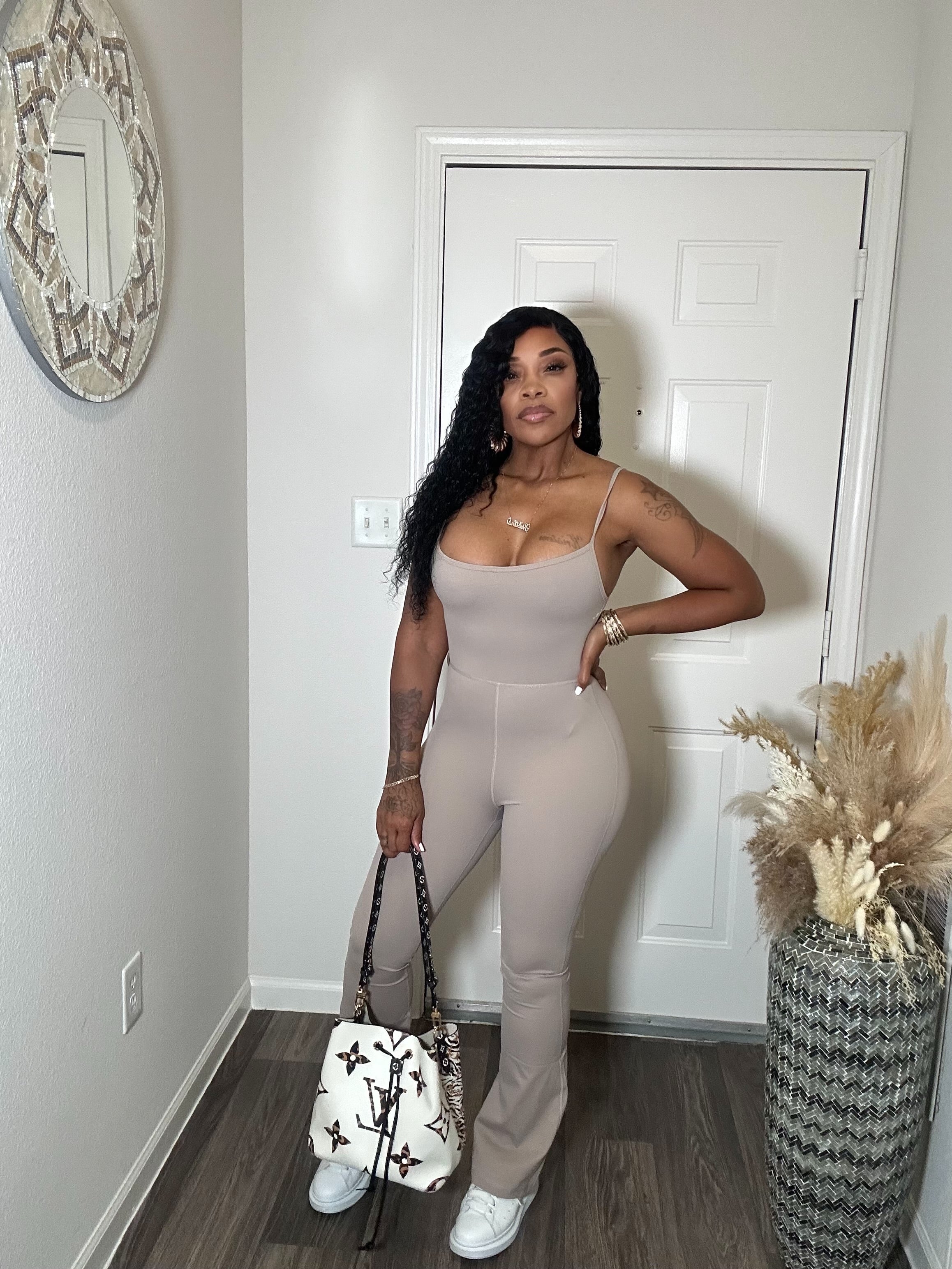 Nude spaghetti strap jumpsuit