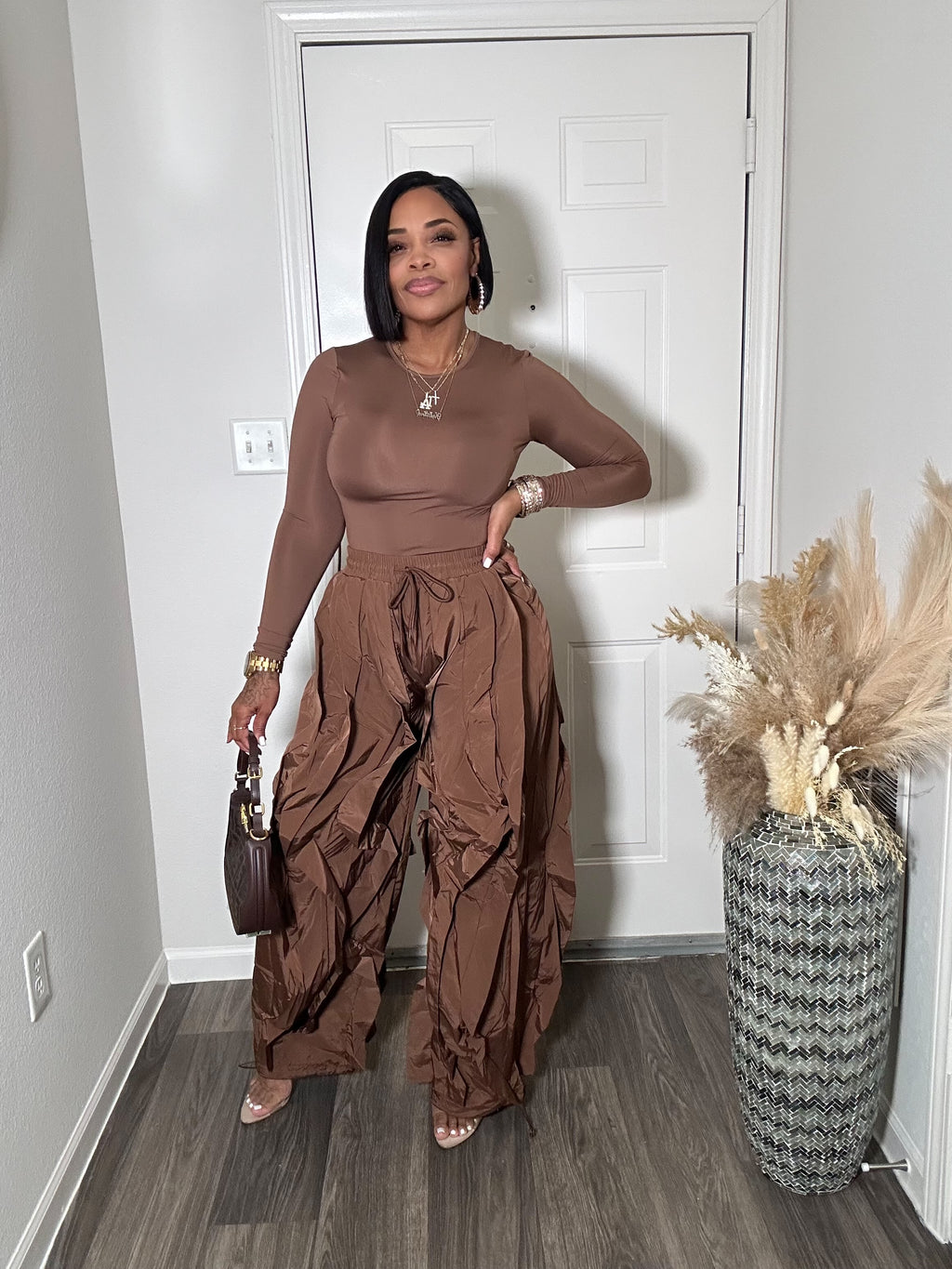 Chocolate brown bodysuit & Wavy pants set