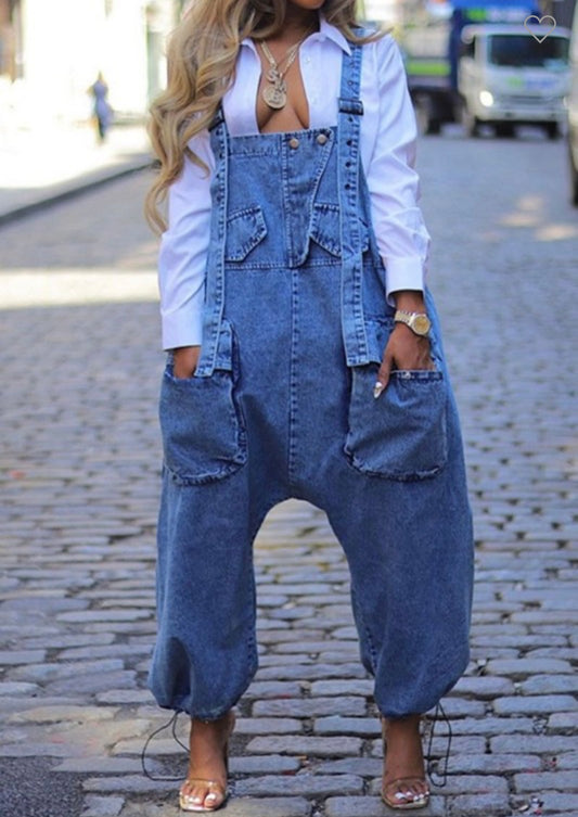 Denim oversized overalls