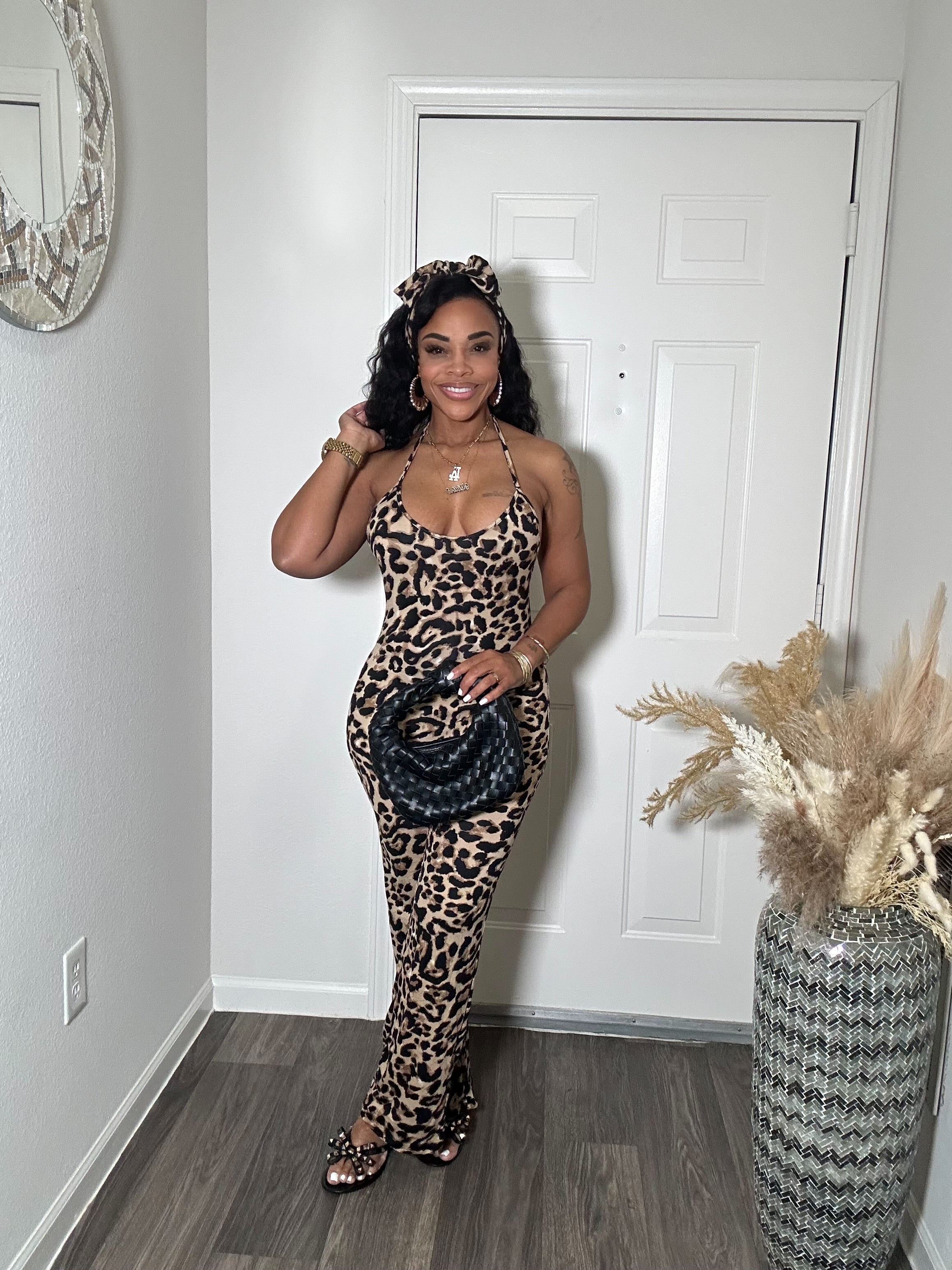 Animal Print Jumpsuit & Headband