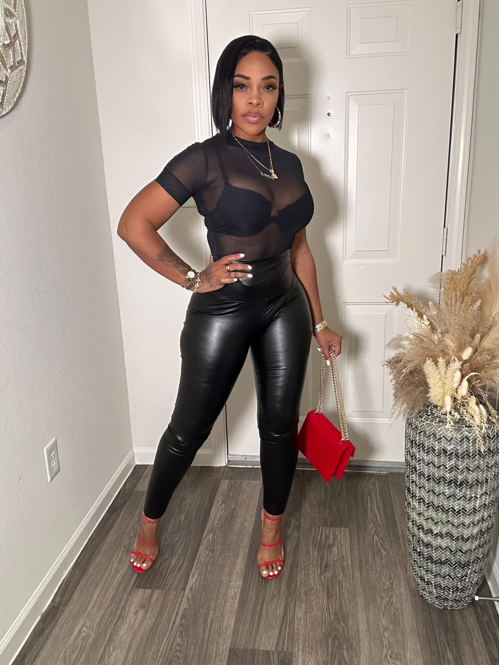 Black Mesh Short Sleeve Bodysuit