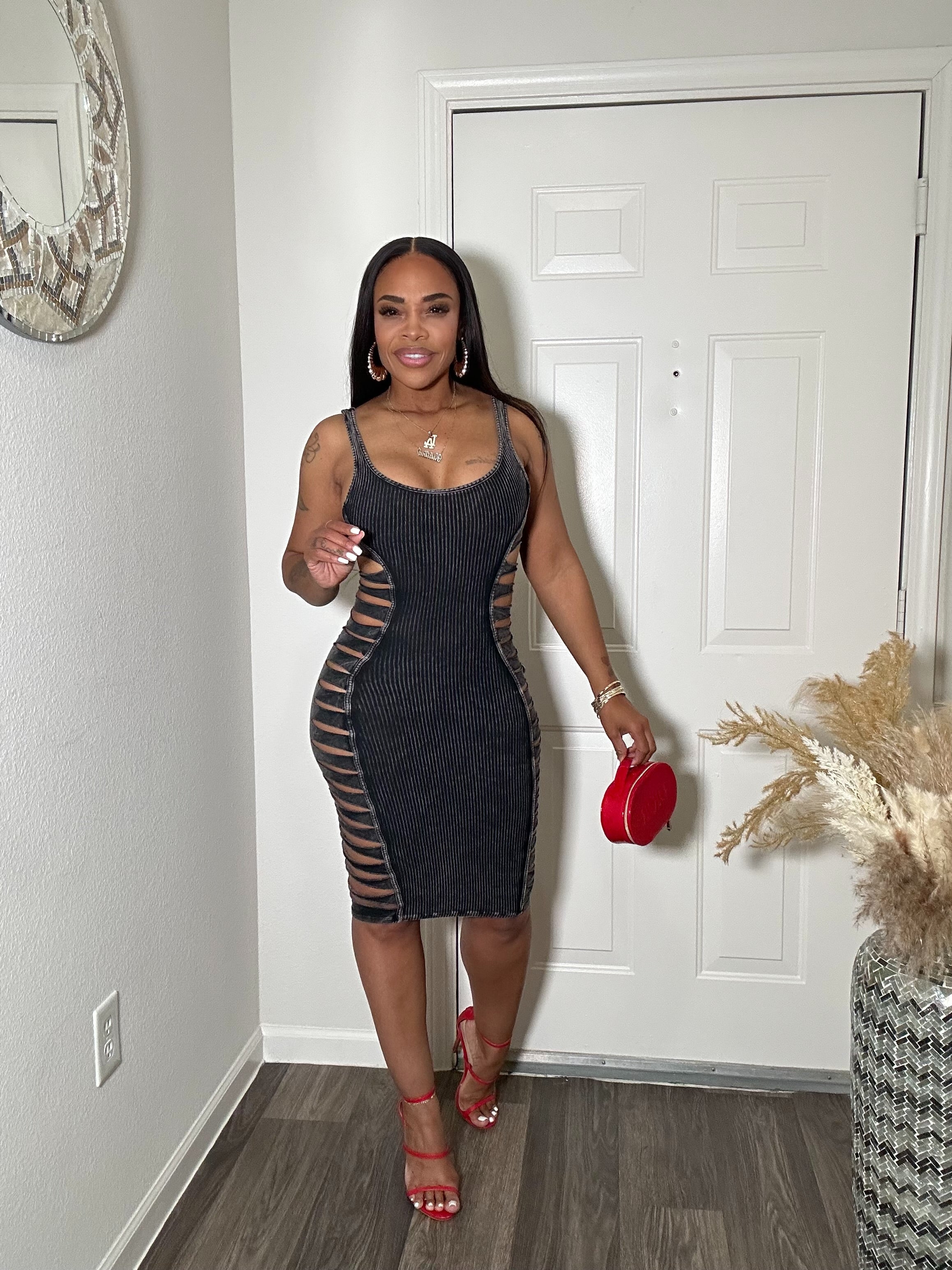 Black slashed mineral wash denim Dress