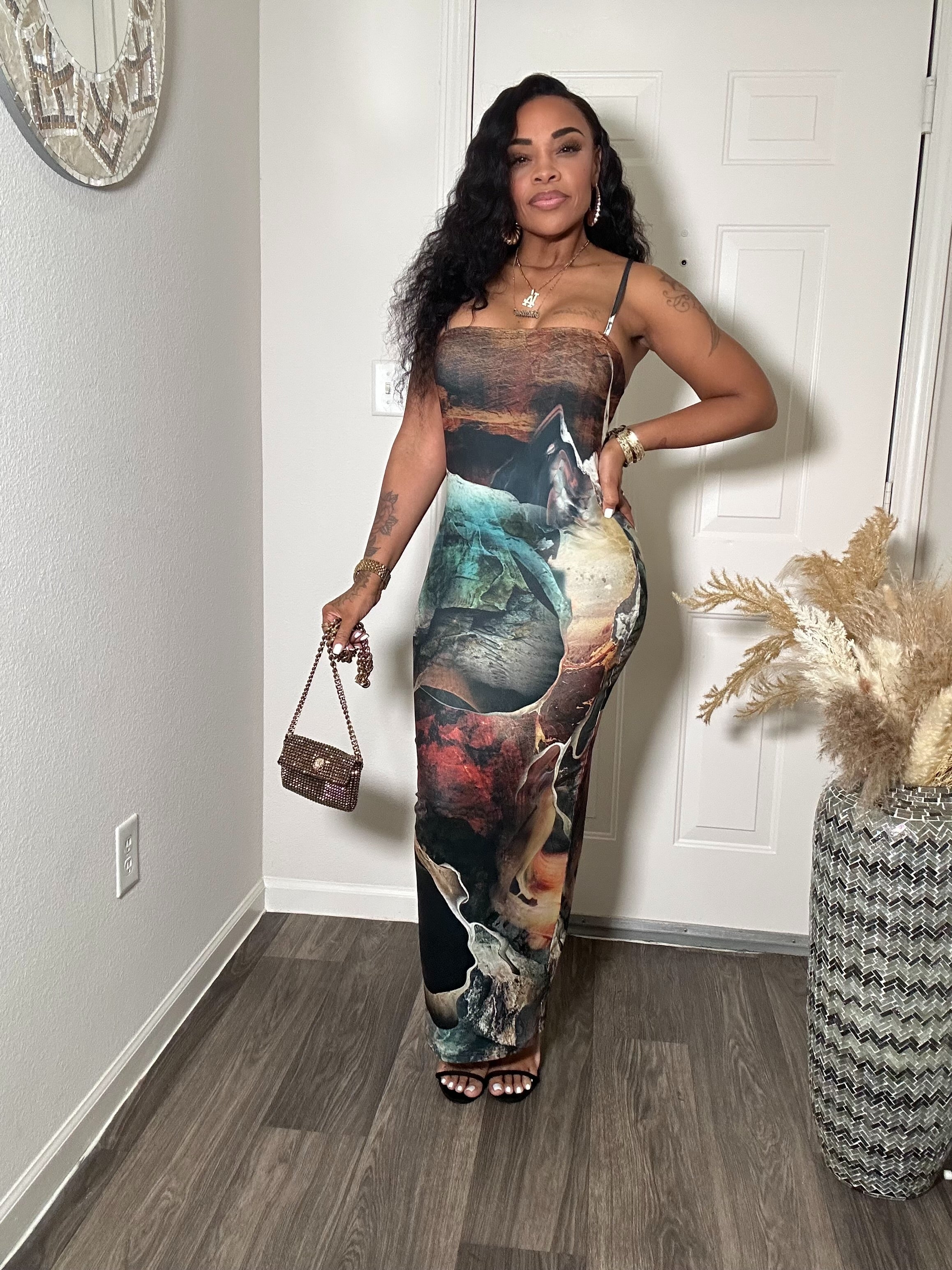 Marble Printed Maxi Dress