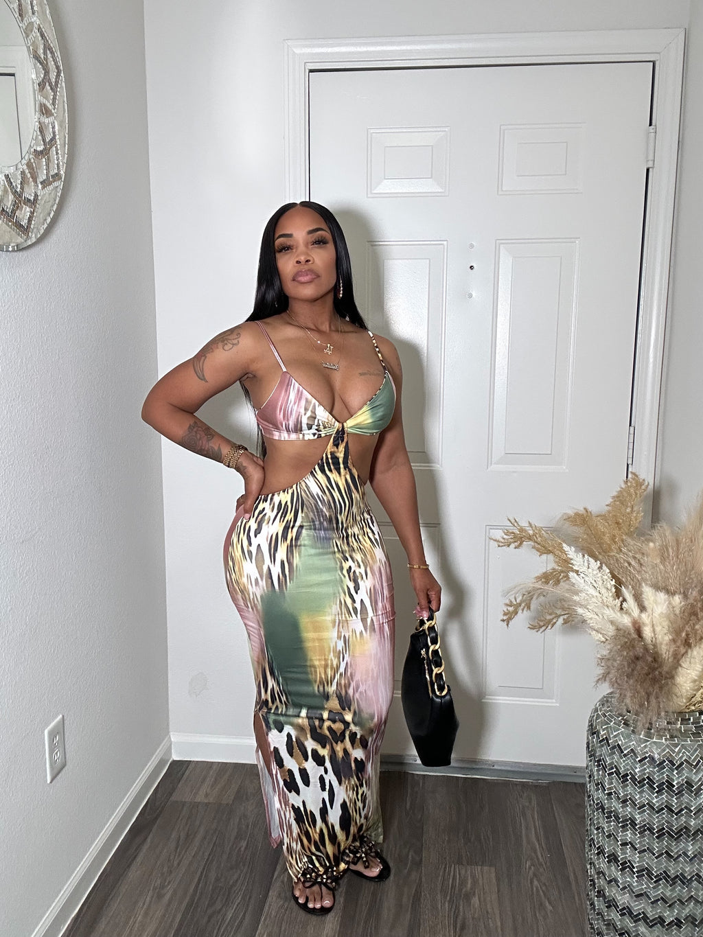 Animal print cut out maxi dress