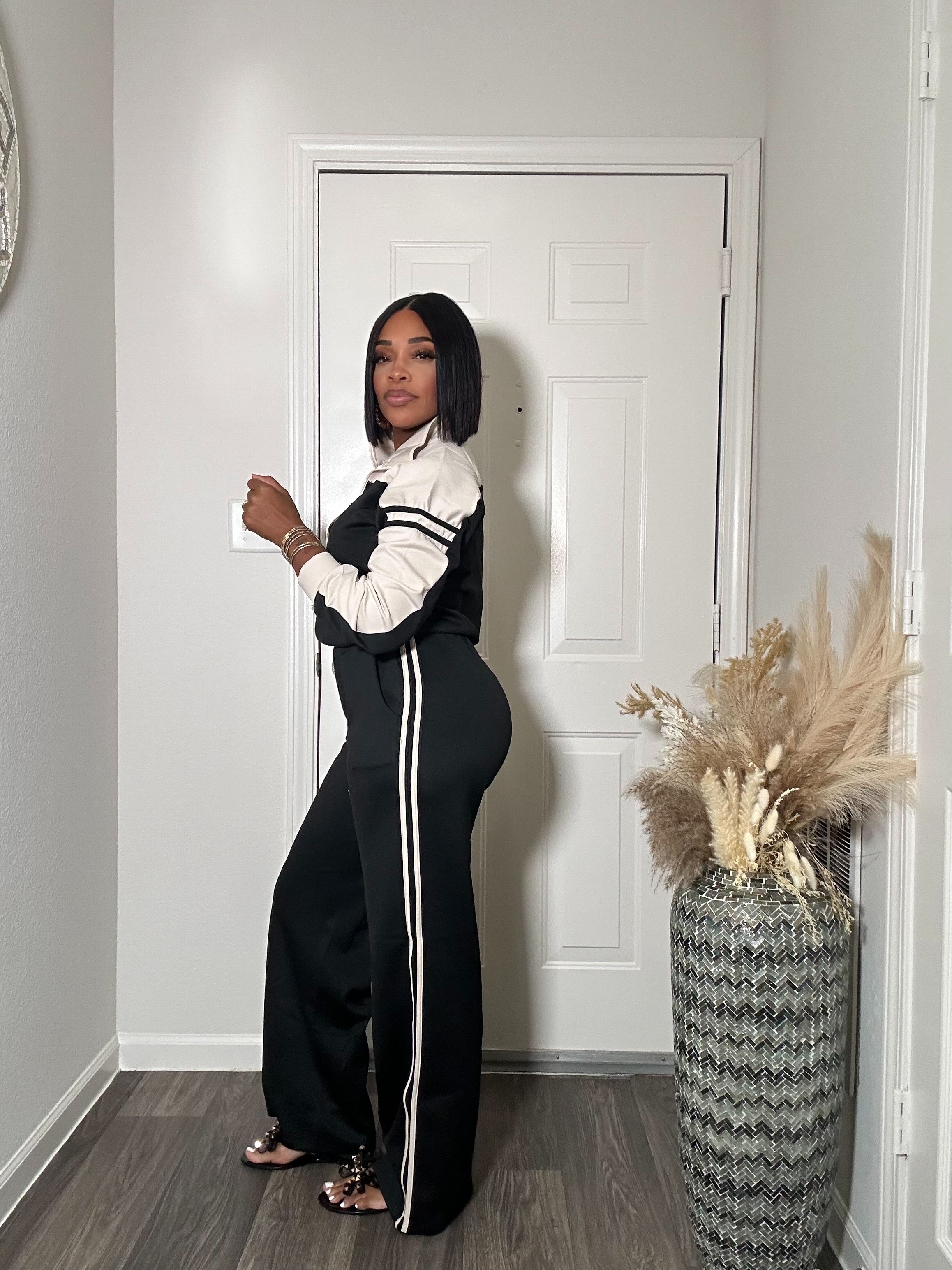 Black & Cream Tracksuit Set