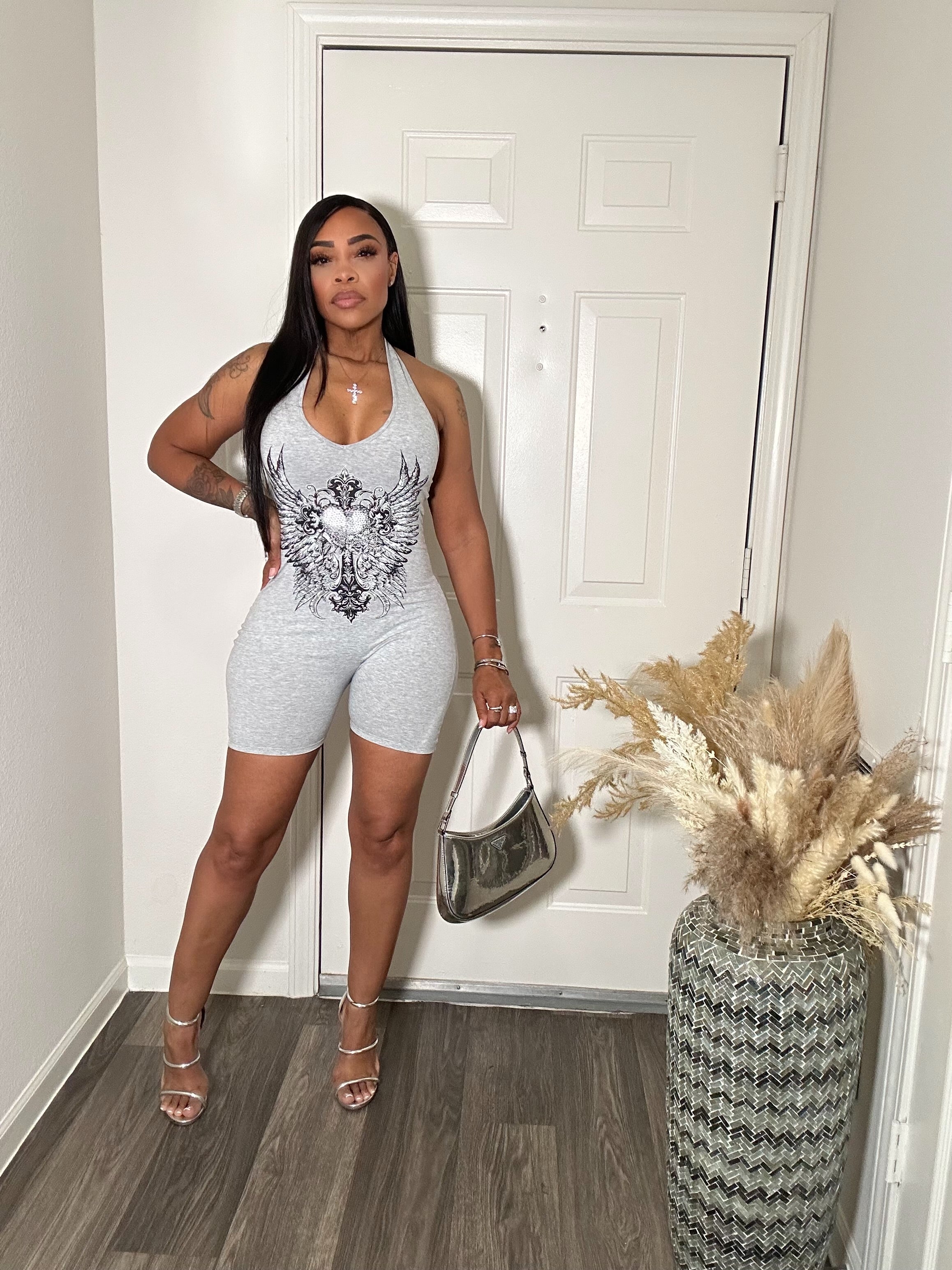 Bling Heart Halter Romper