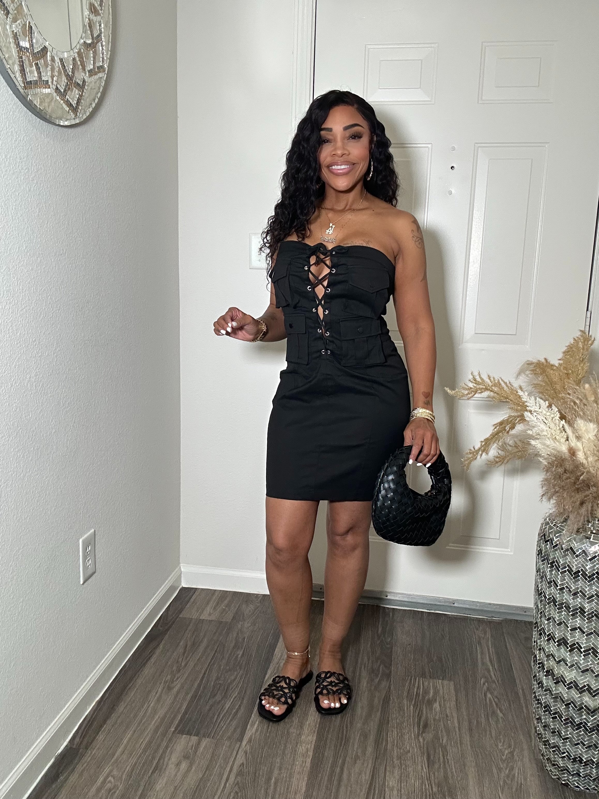 Black lace up cargo tube dress