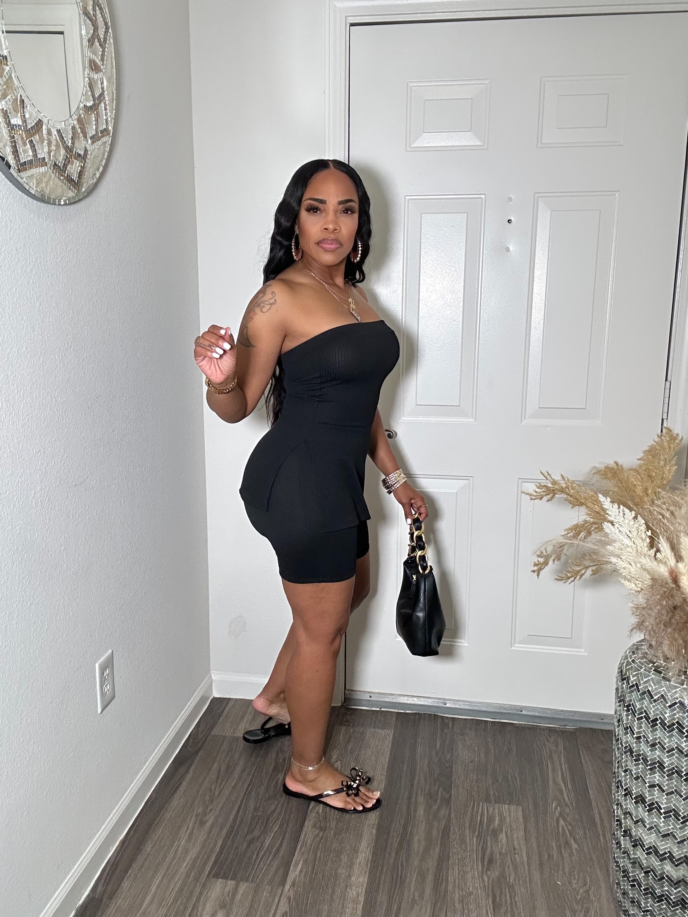 Tube Top with a Slit & Biker Short Set