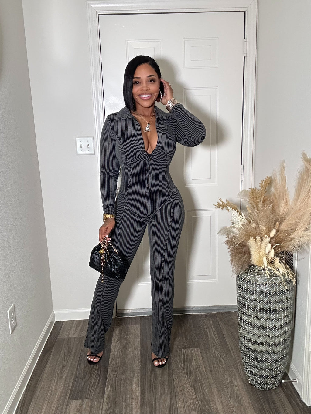 Black Mineral Wash Jumpsuit