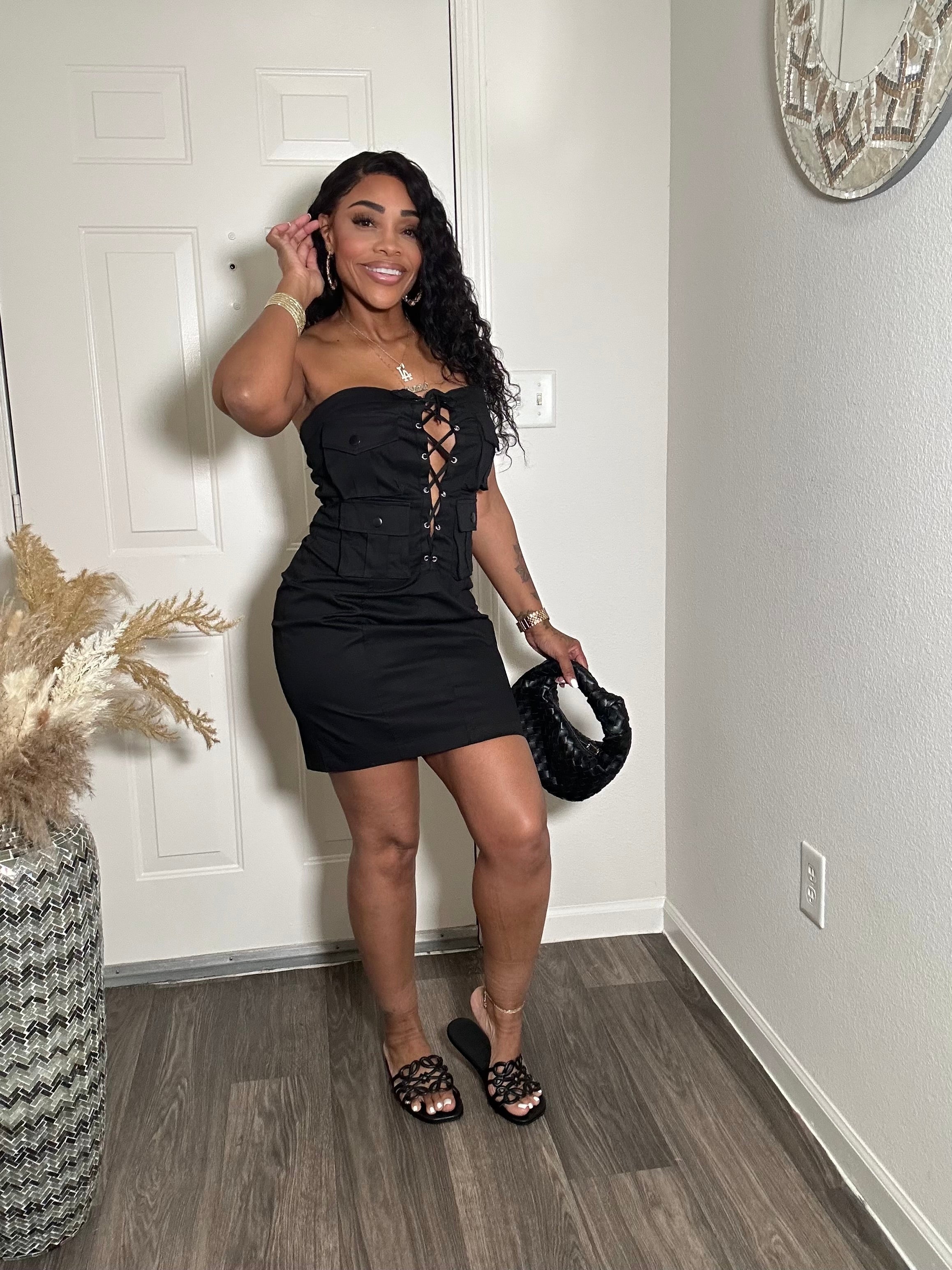 Black lace up cargo tube dress