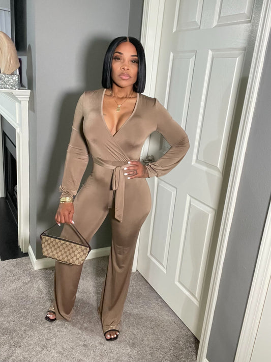 Taupe wrap jumpsuit