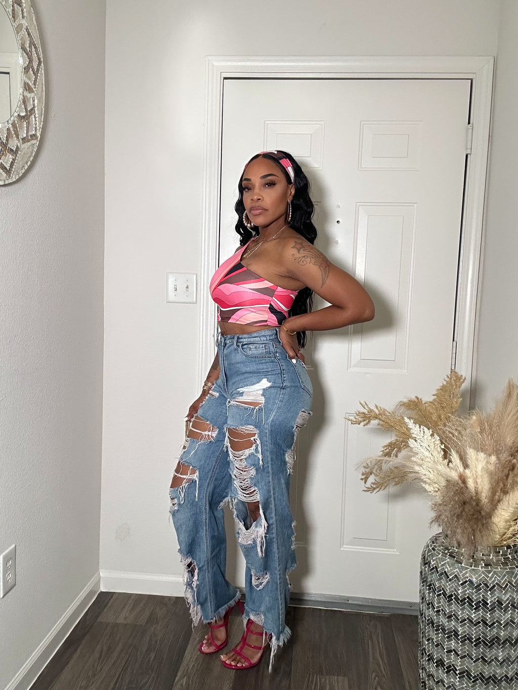 Pink One Shoulder Top + Headband