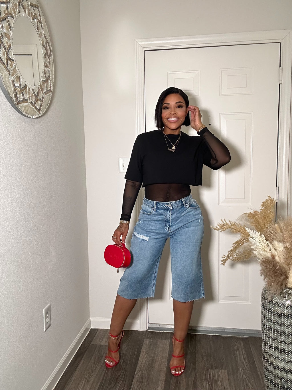 2-N-1 Mesh long sleeve Bodysuit & Tee Top