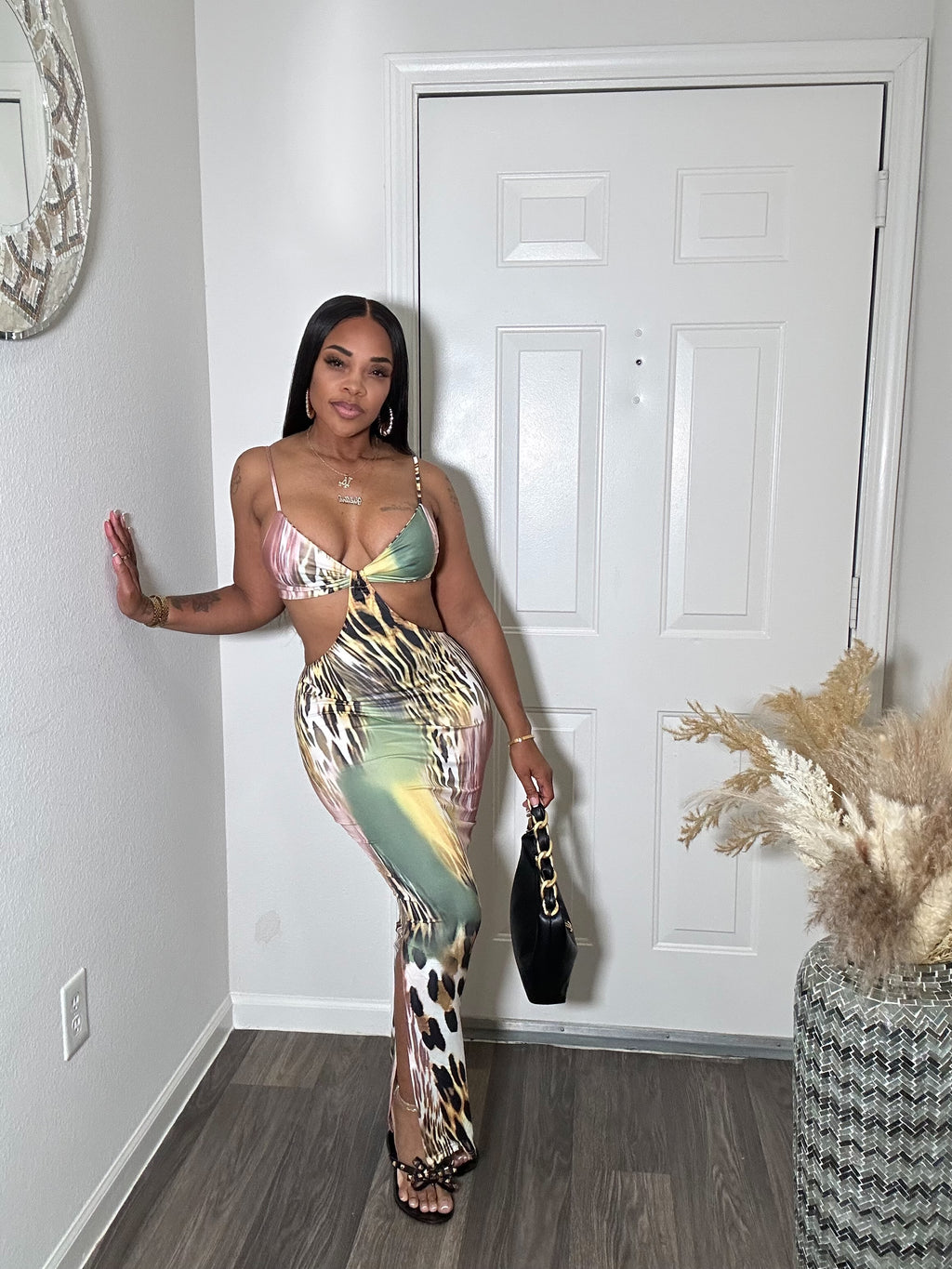 Animal print cut out maxi dress