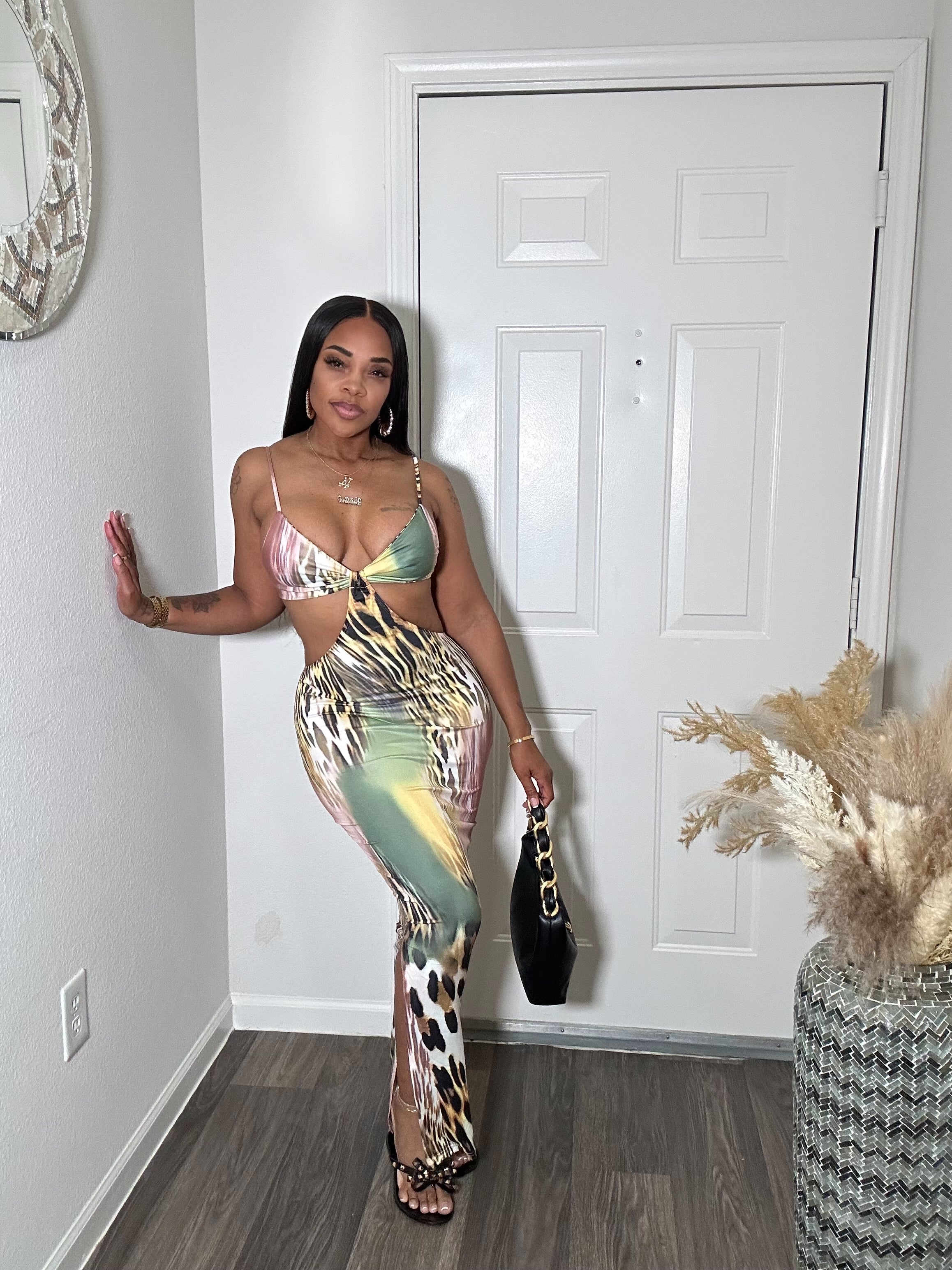 Animal print cut out maxi dress