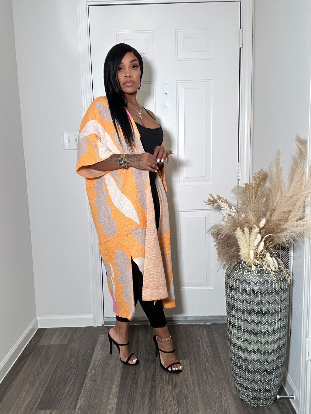 Orange Printed Kimono