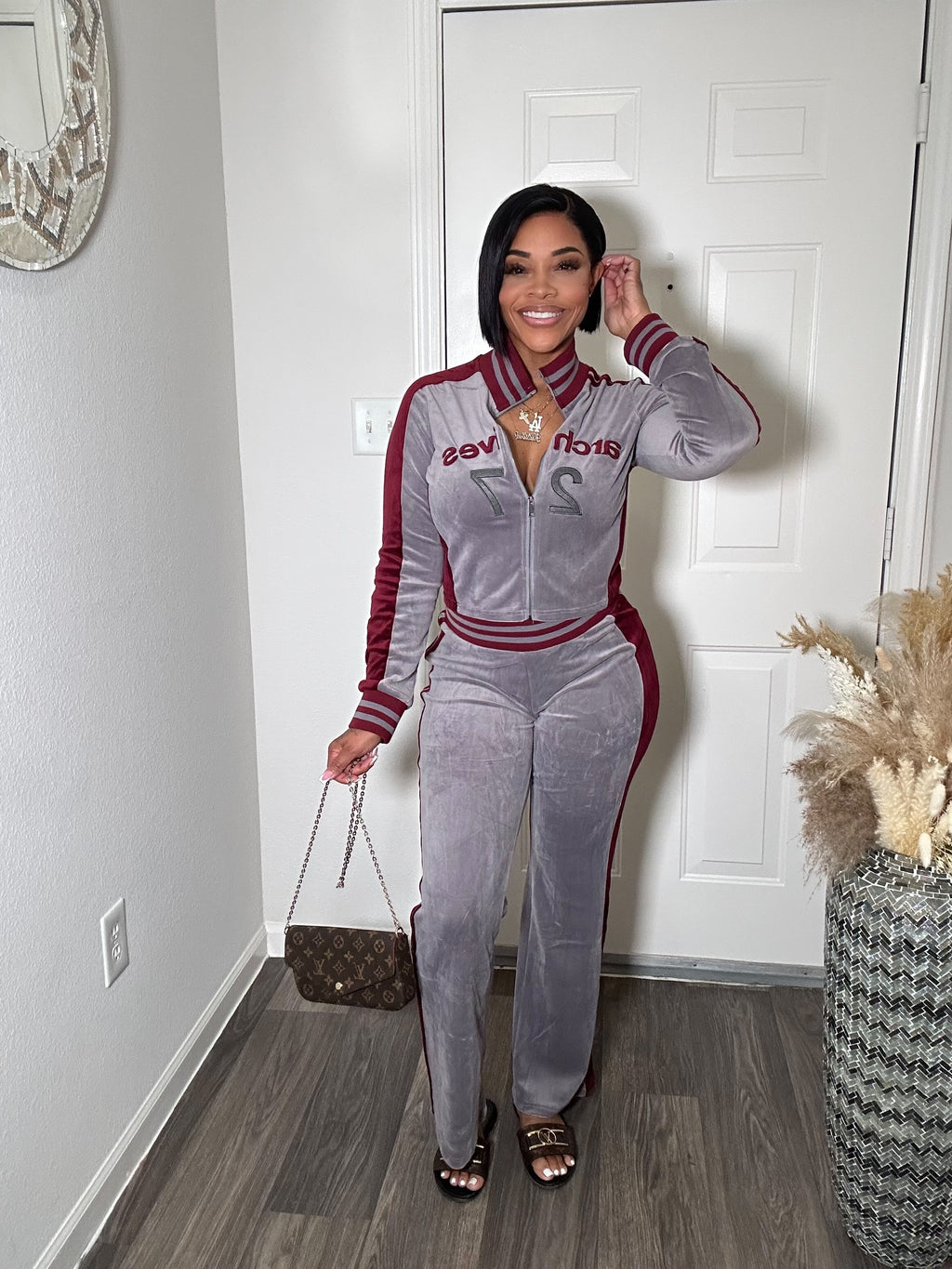 Grey Velour 2-pc pants Set