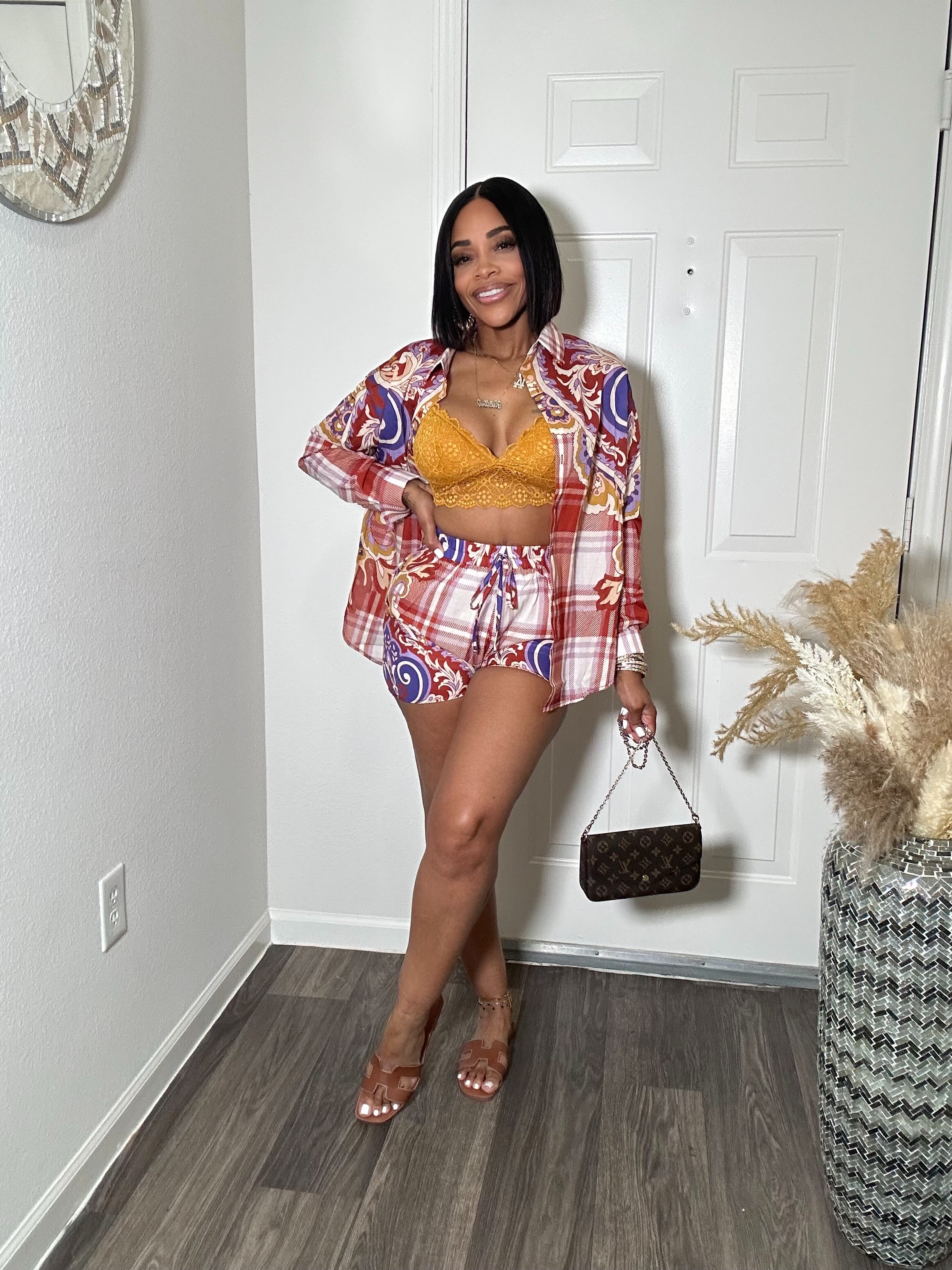 Printed Paisley Button Up Top & Short Set