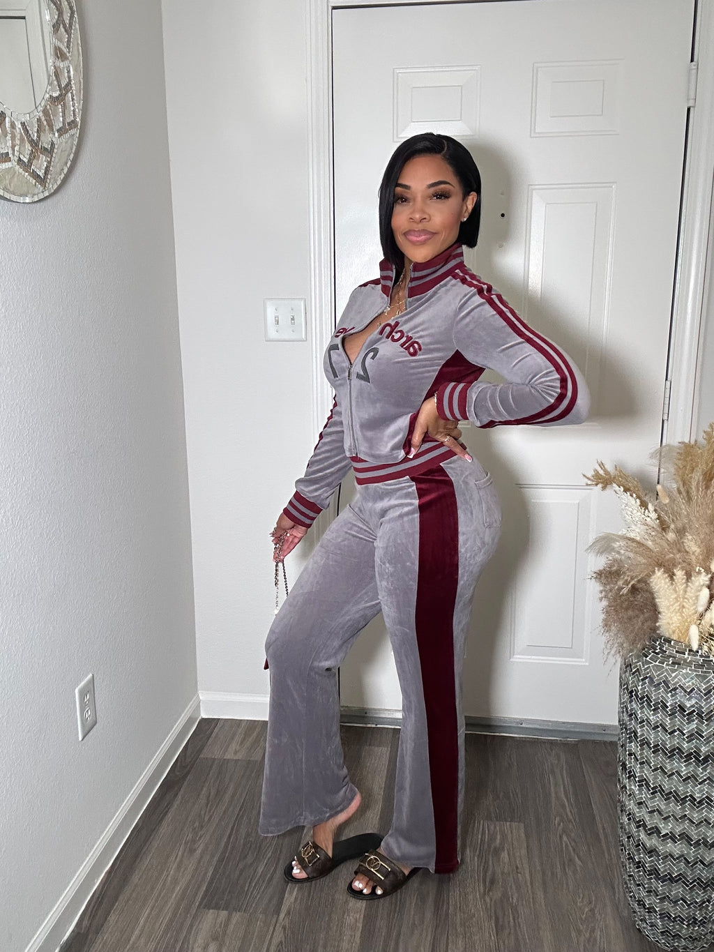 Grey Velour 2-pc pants Set