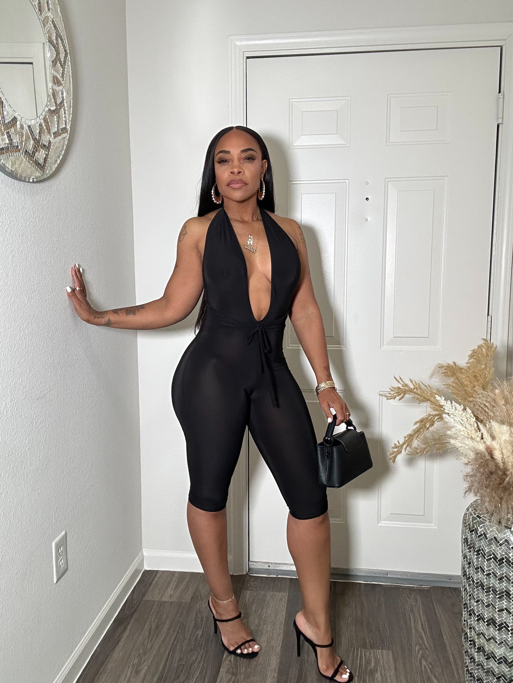 Deep V Capri Jumpsuit