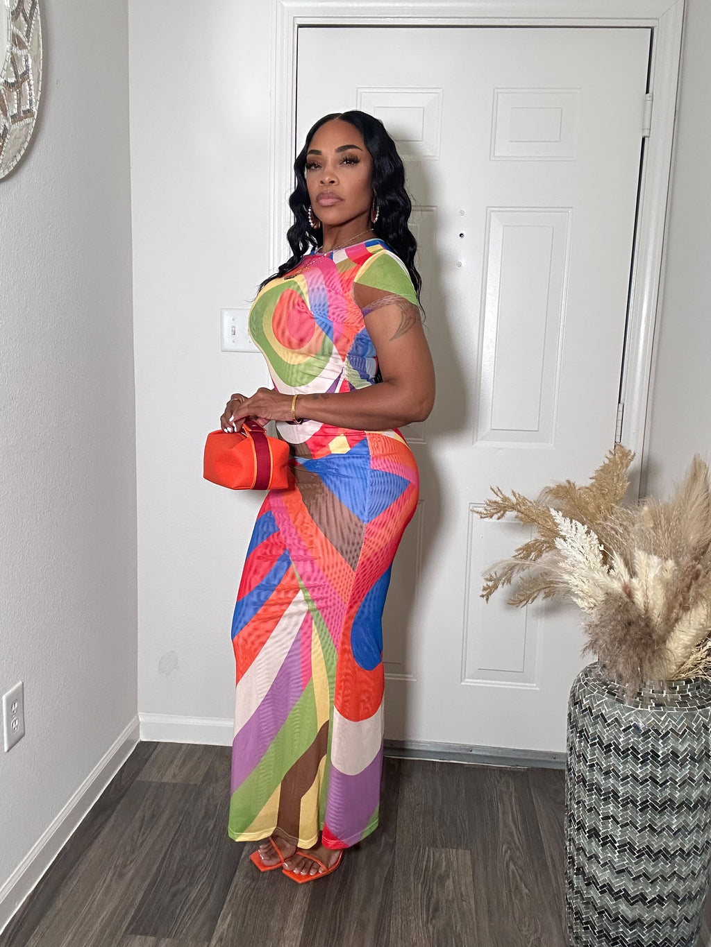 Mesh Colorful Maxi Dress with Lining