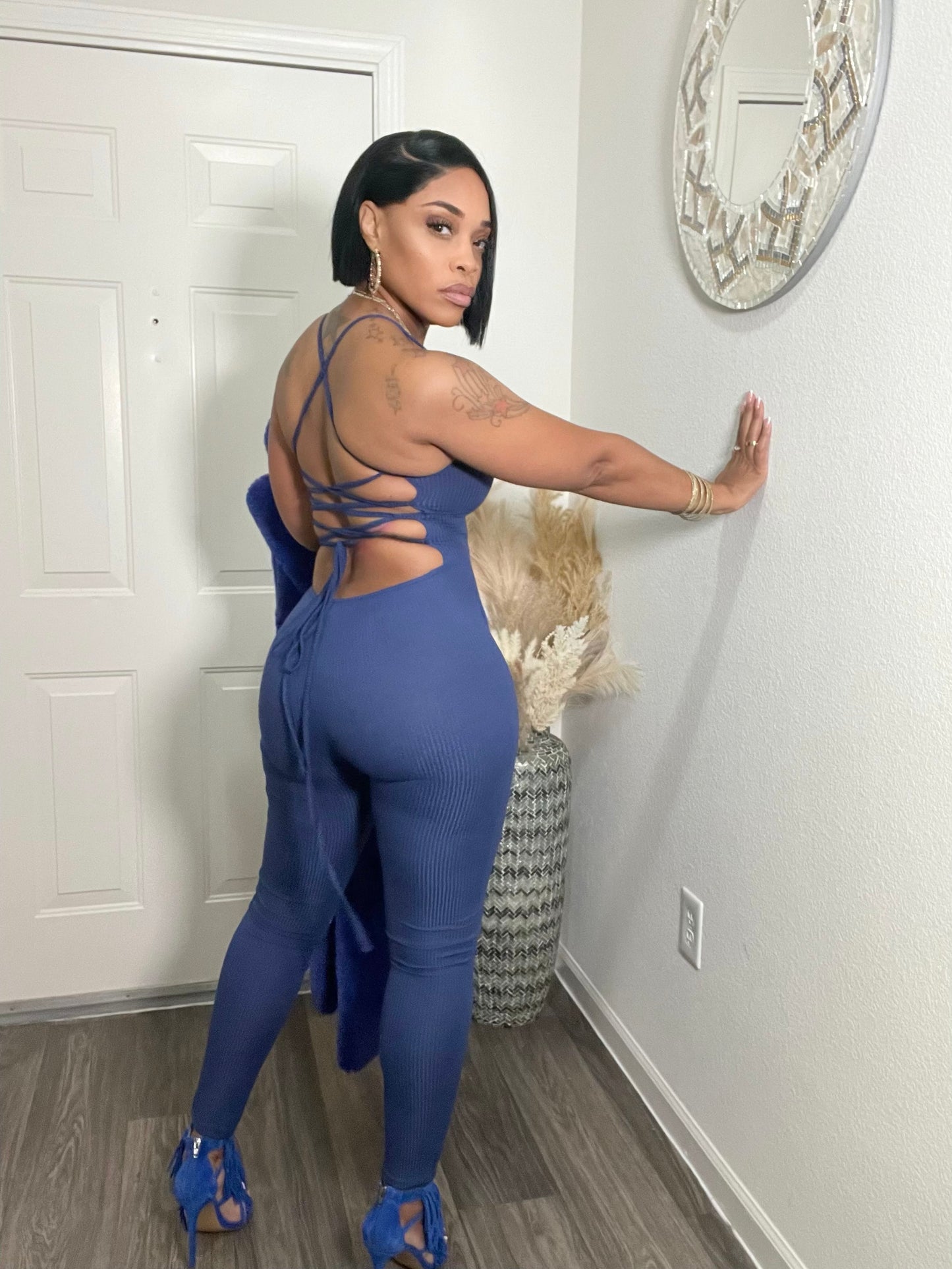 Blue Criss Cross back jumpsuit