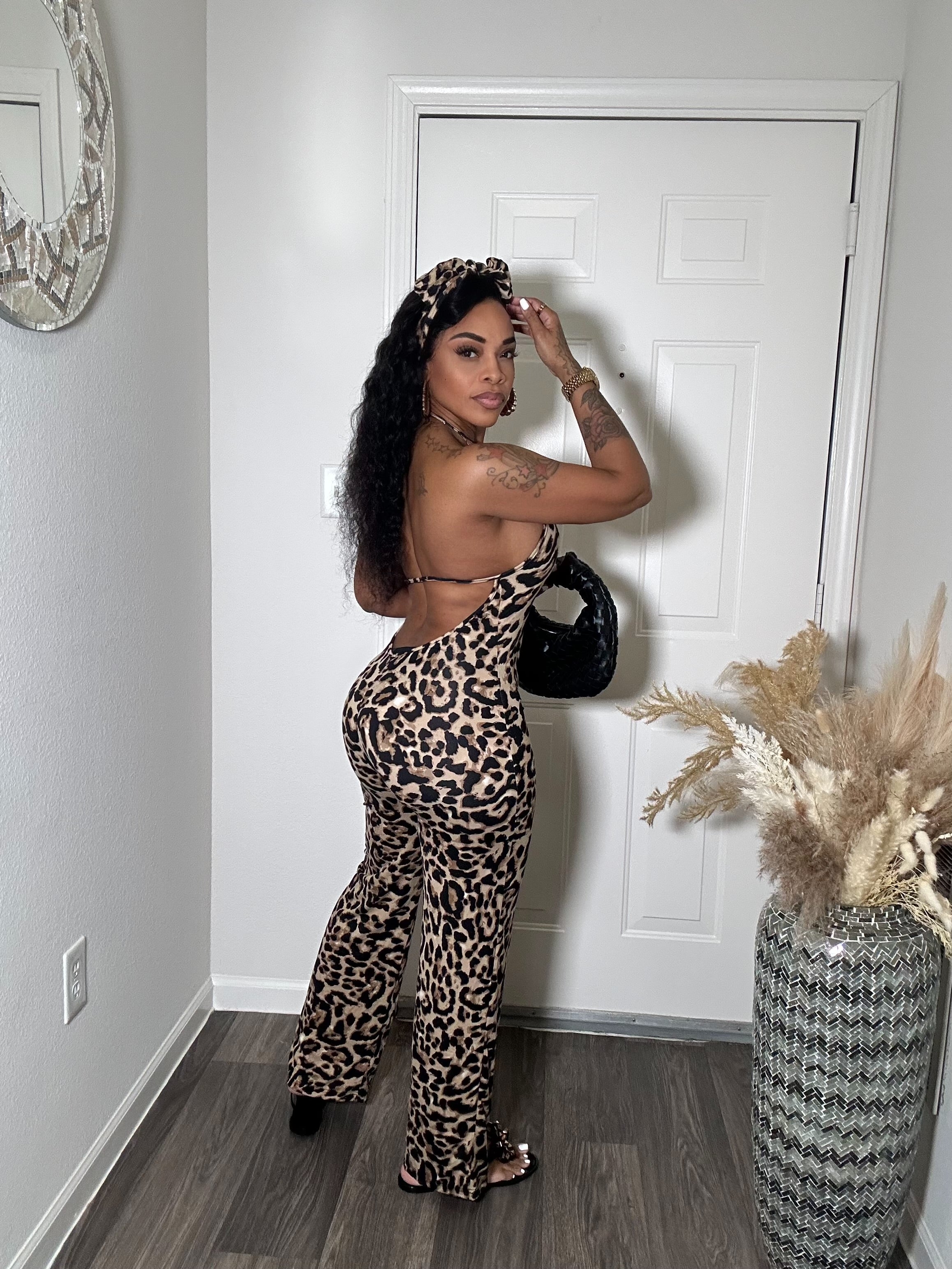 Animal Print Jumpsuit & Headband