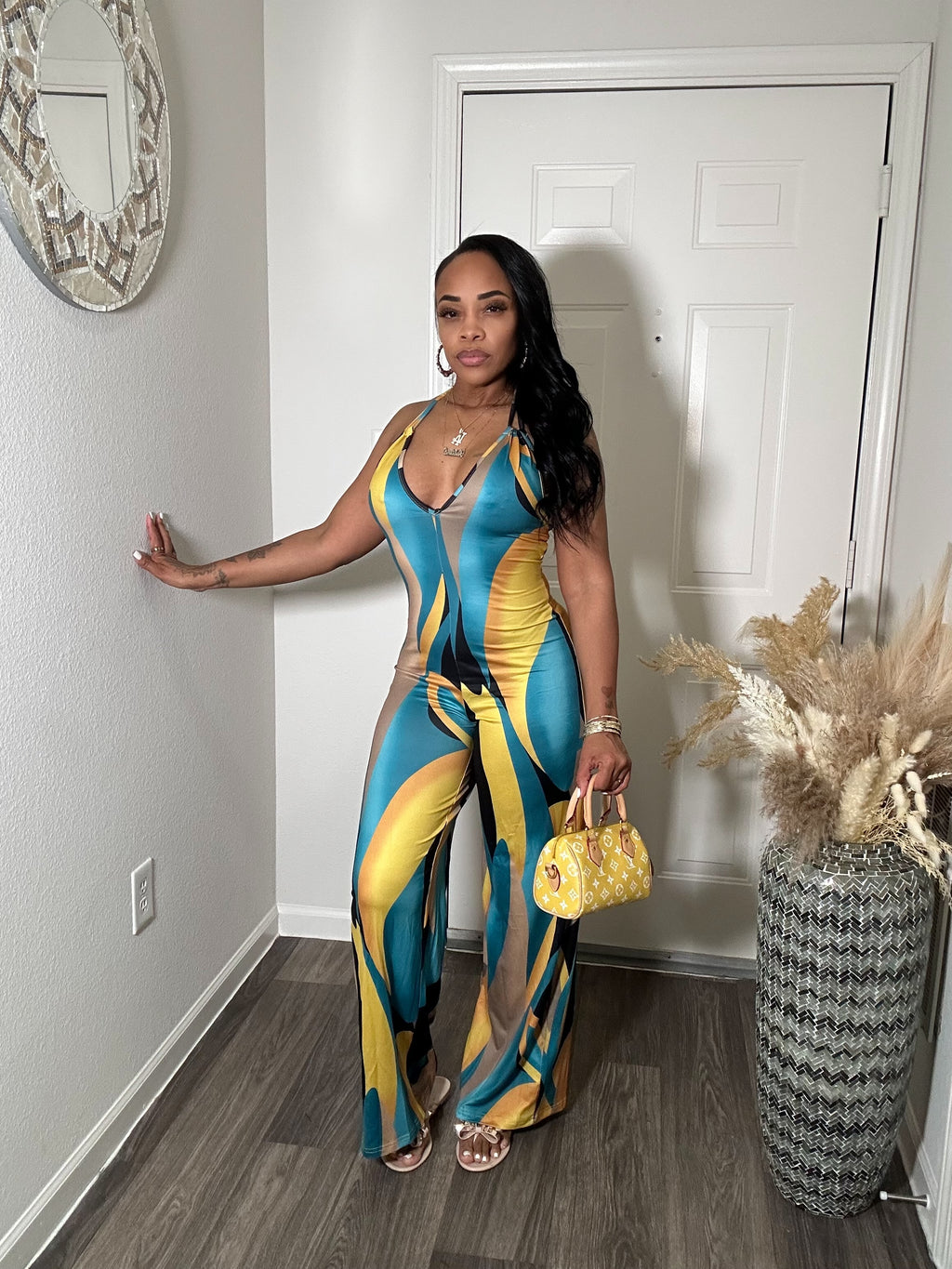 Multi color halter top jumpsuit