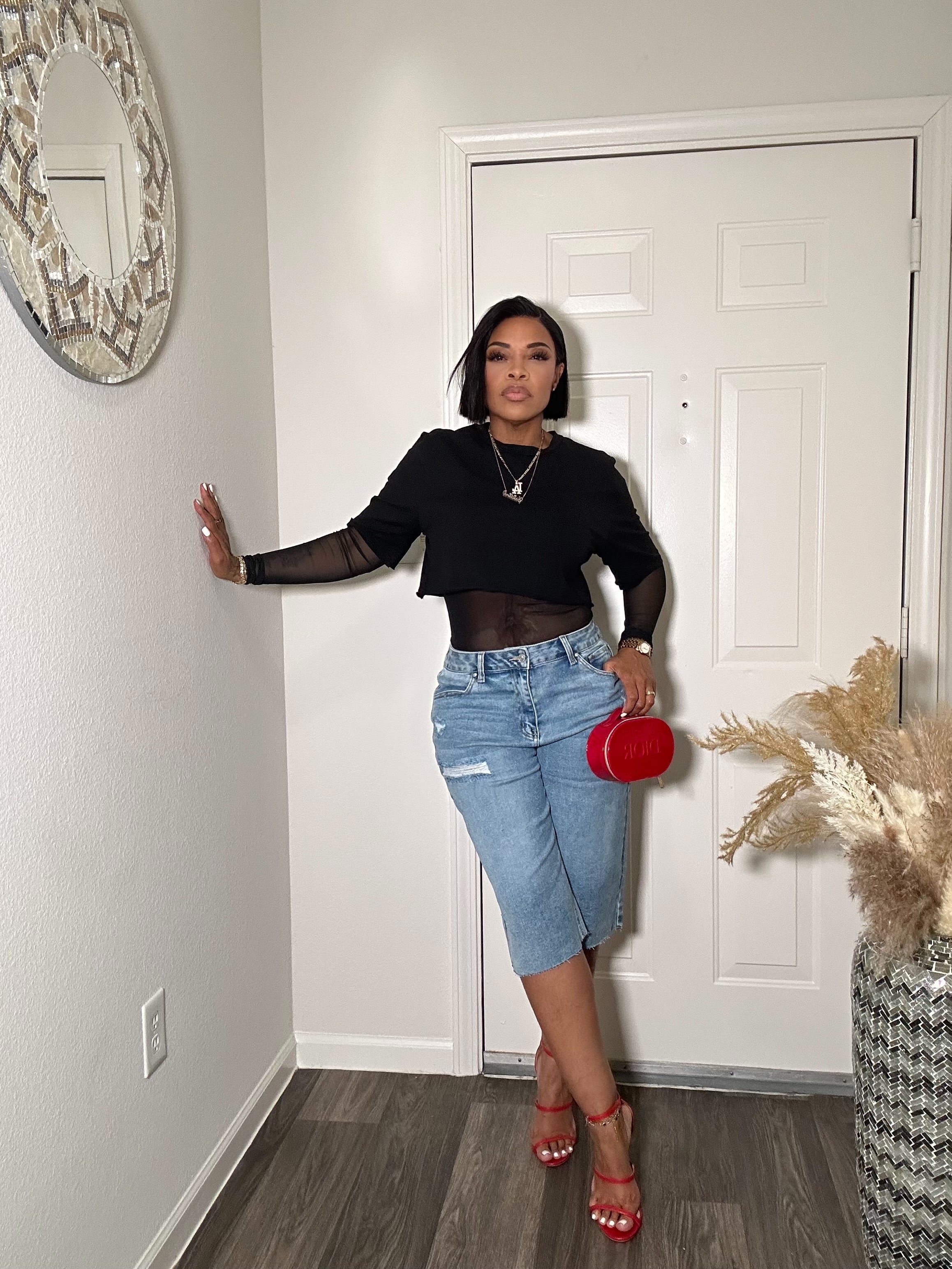 2-N-1 Mesh long sleeve Bodysuit & Tee Top