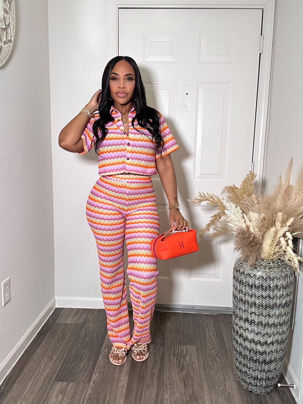 Printed Button Up Top & Pants Set