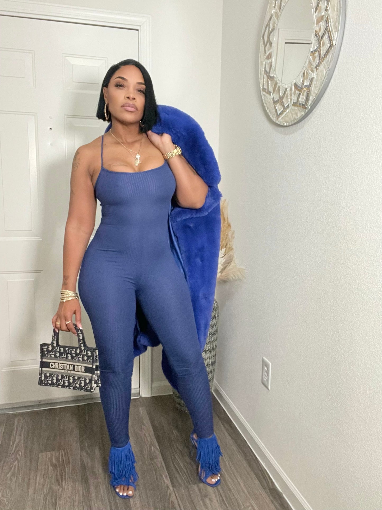 Blue Criss Cross back jumpsuit