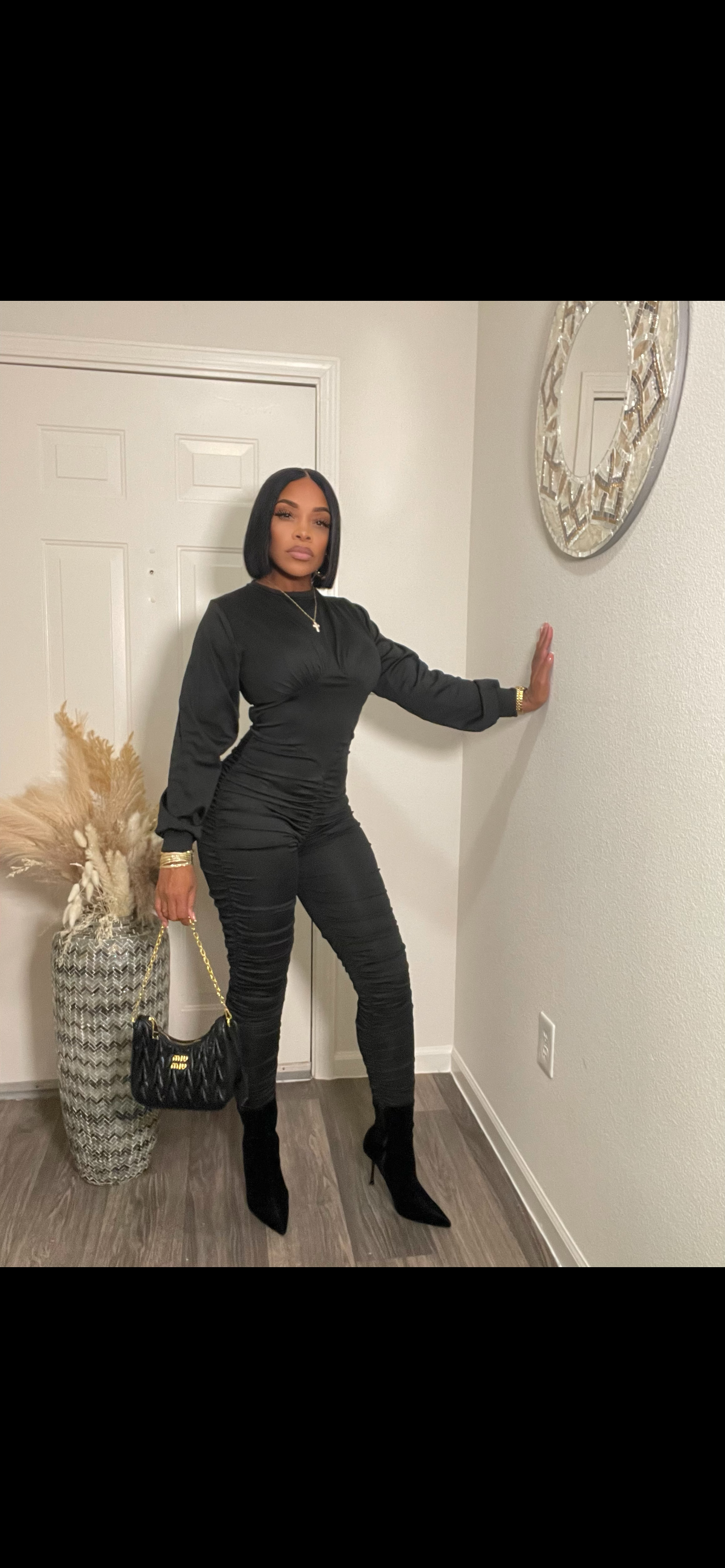 Black Rusche Jumpsuit