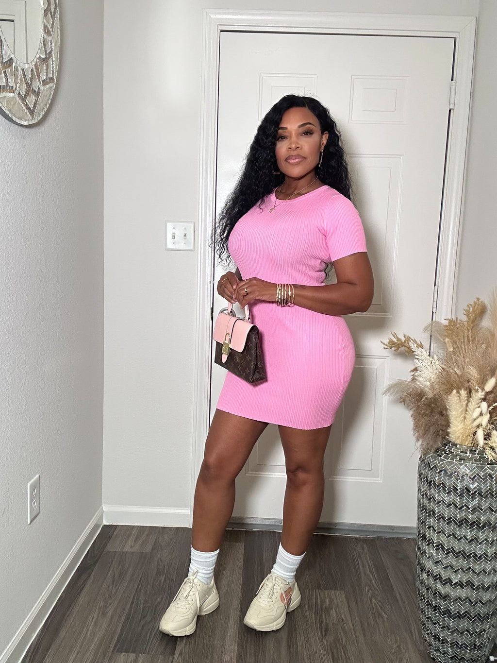 Ribbed short sleeve dress