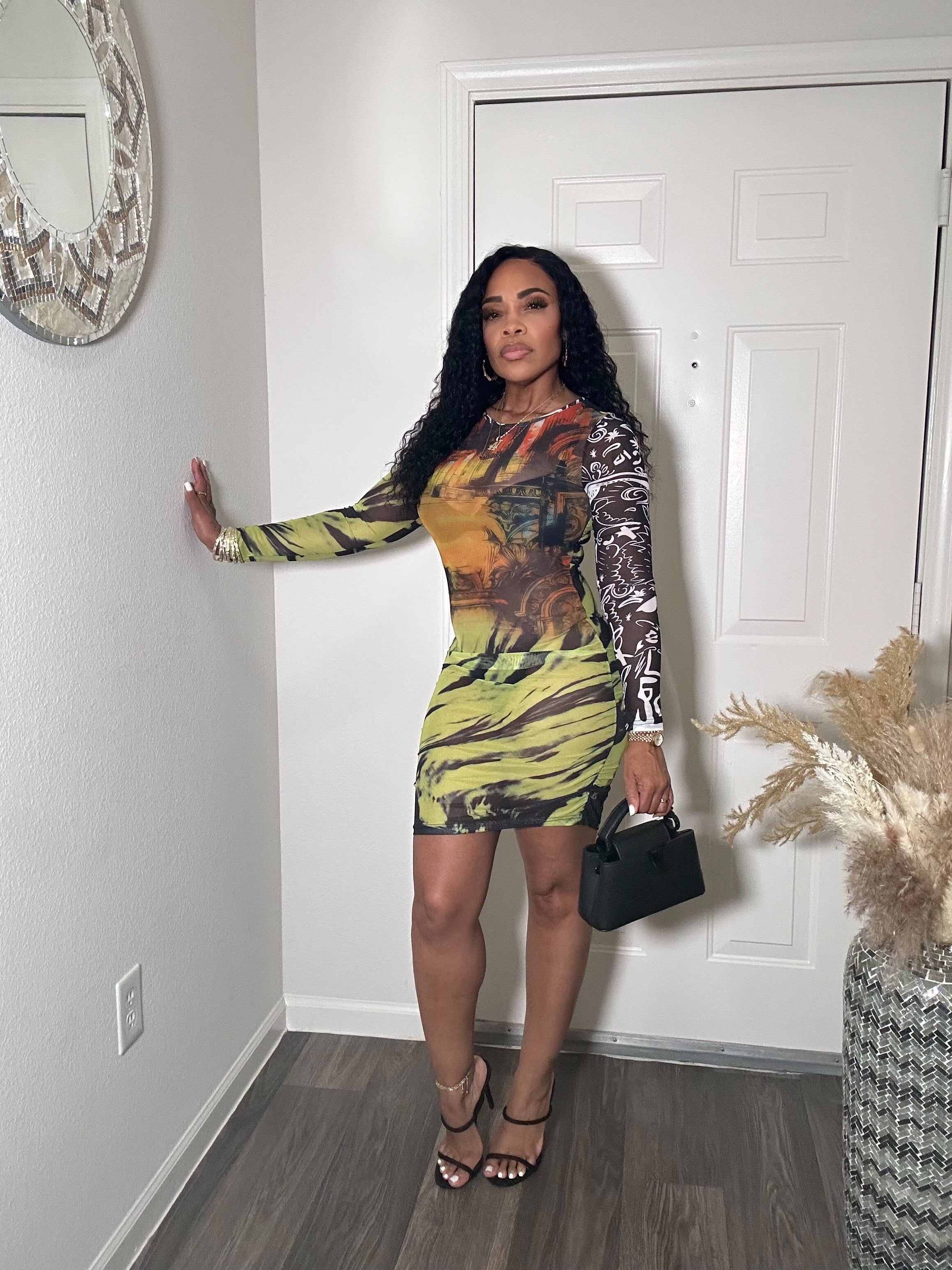 Black Mesh Printed Dress