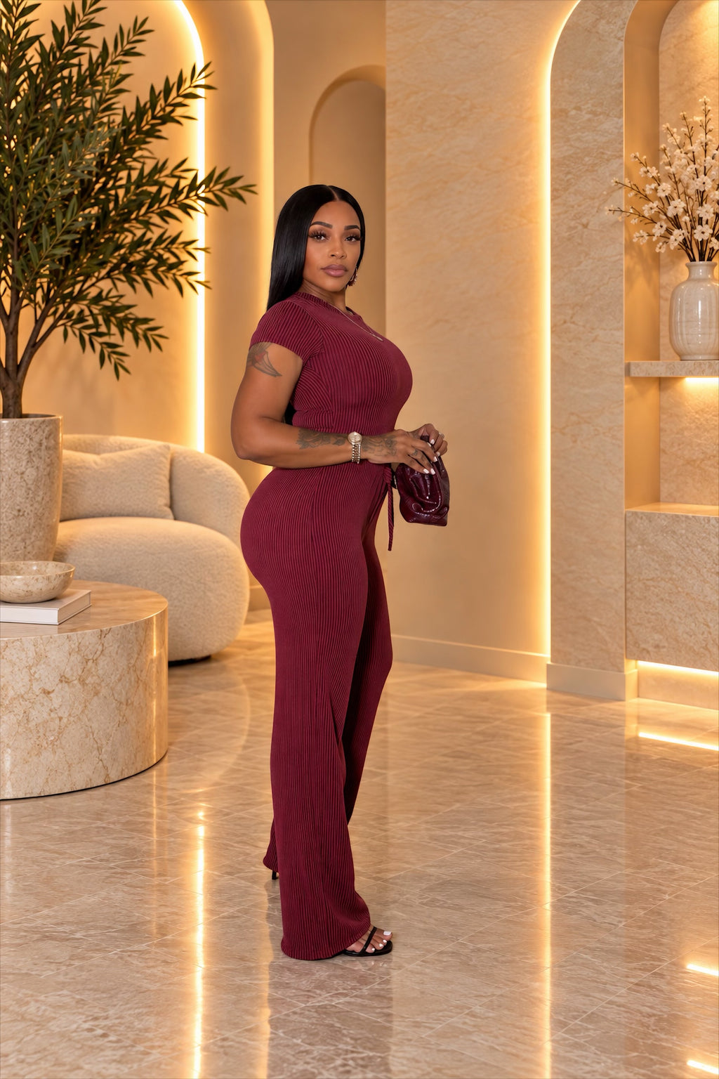 Ribbed Short Sleeve Top & Pants Set