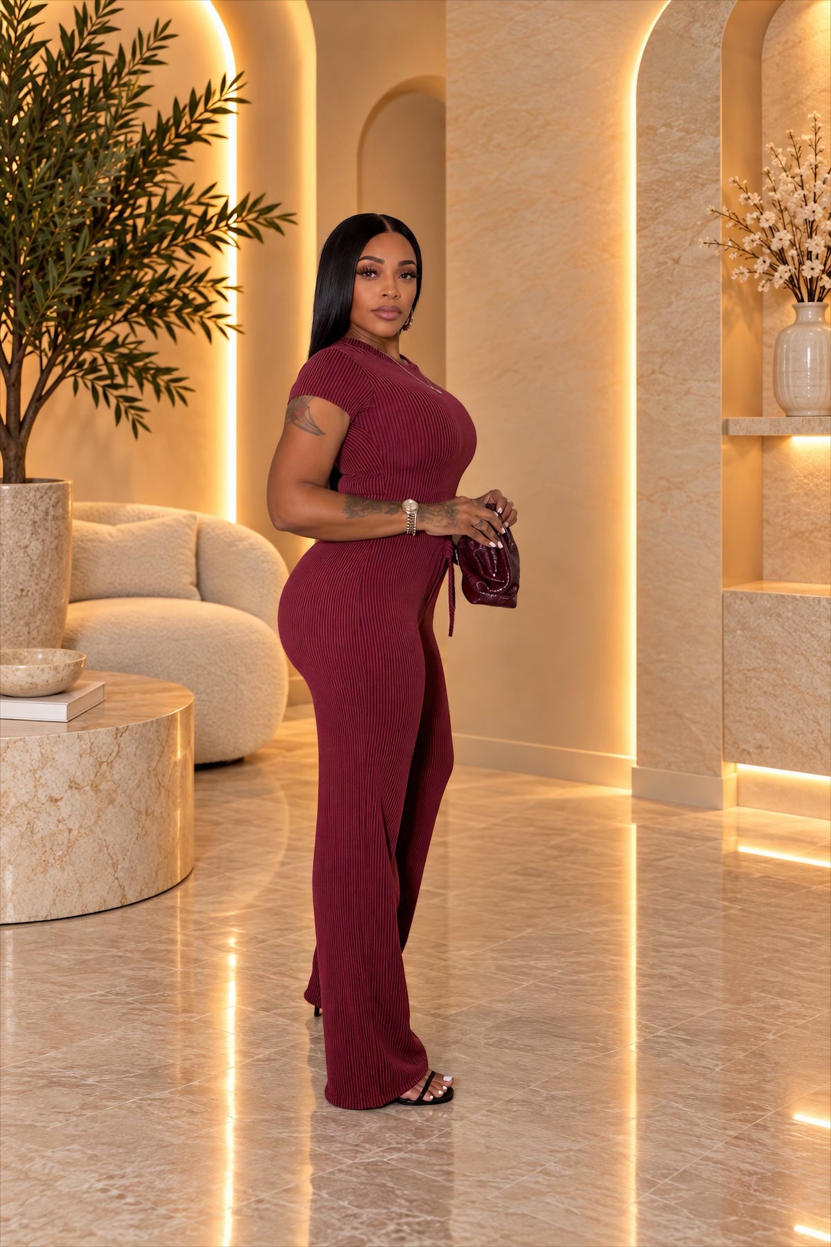 Ribbed Short Sleeve Top & Pants Set