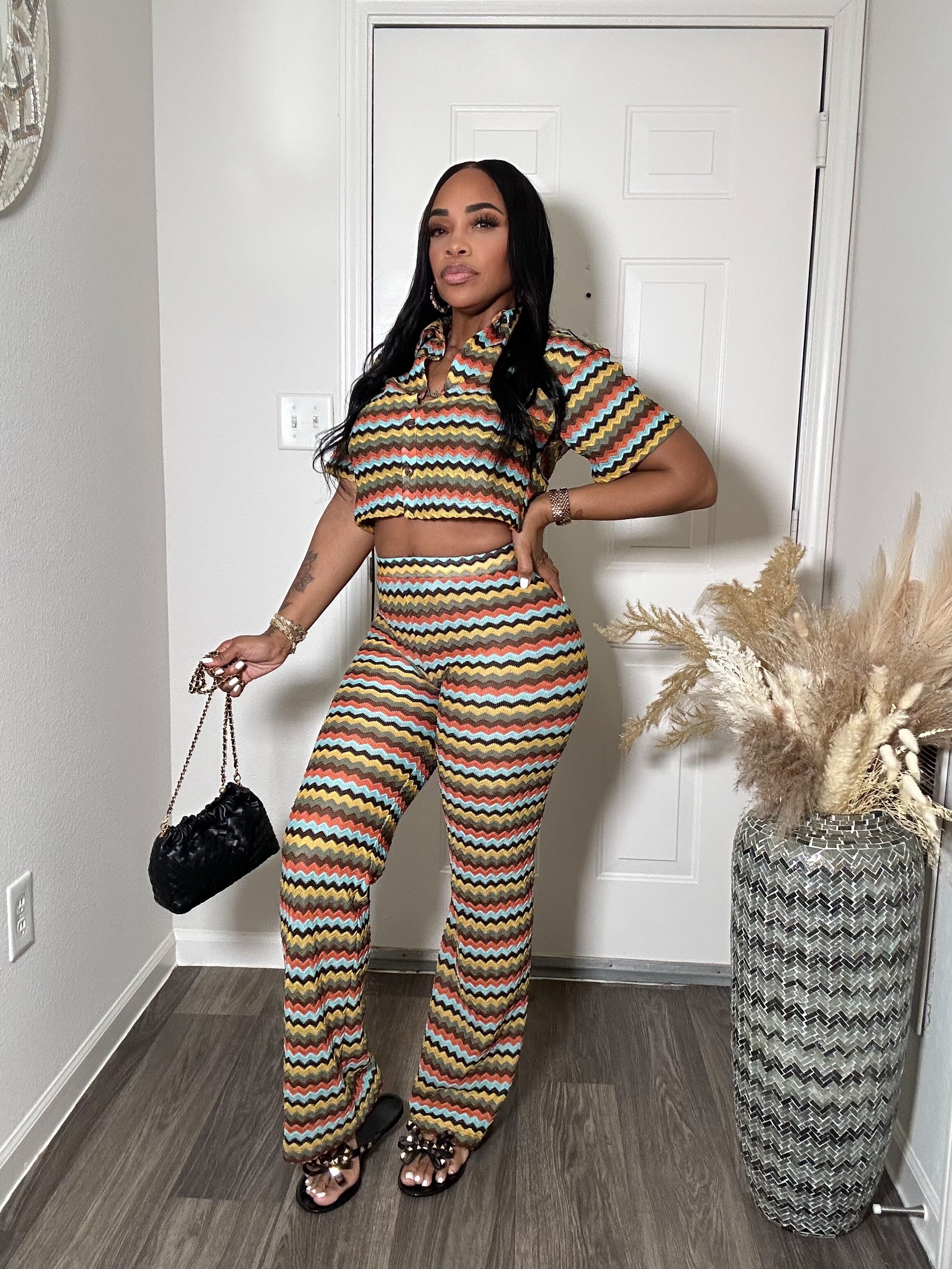 Printed Button Up Top & Pants Set