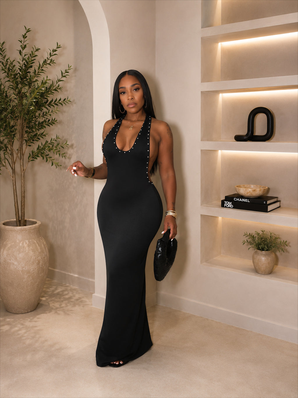 Black Riveted Tank Maxi Dress