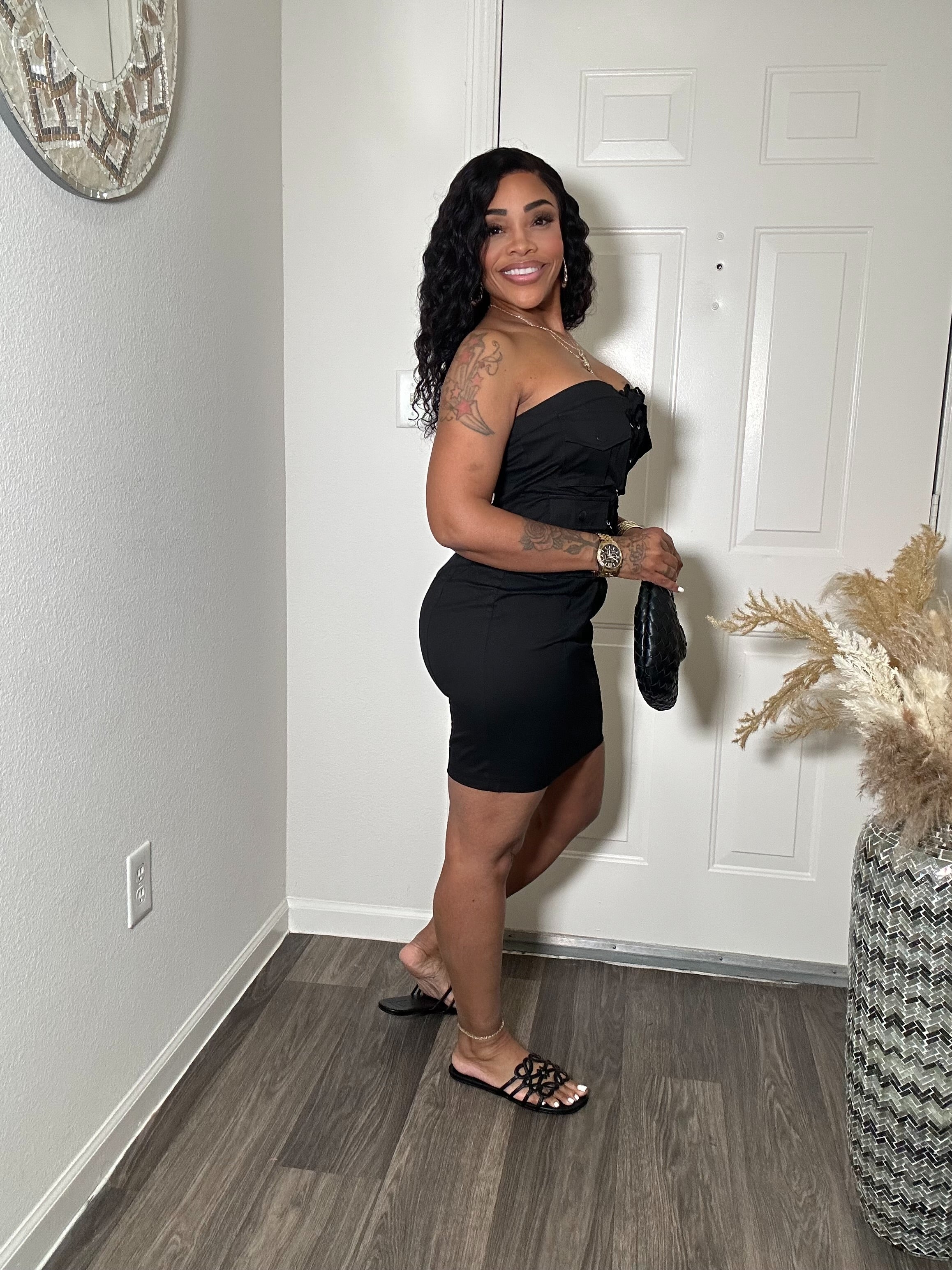 Black lace up cargo tube dress