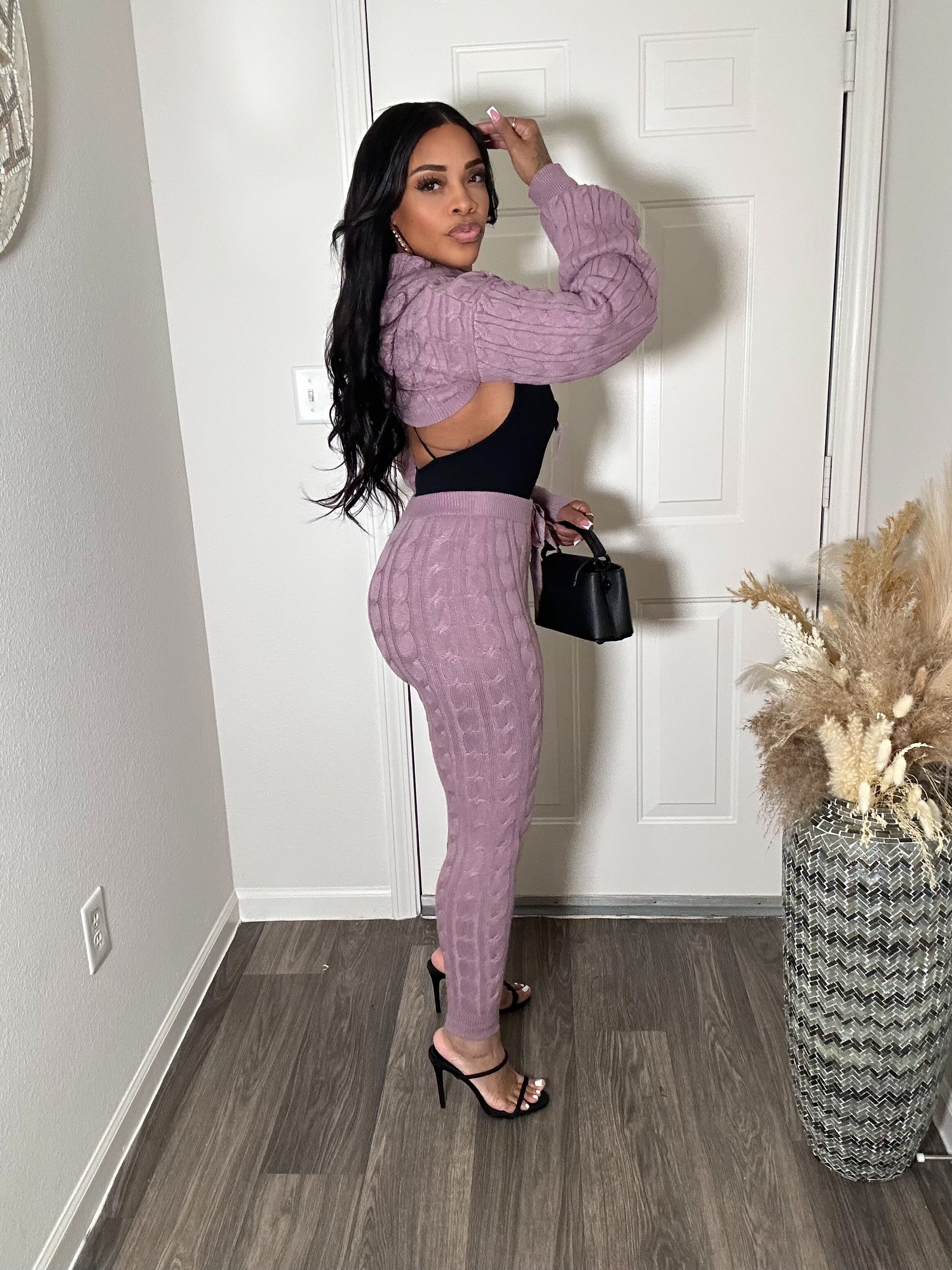 Lavender Cable Knit 2-pc Pants set