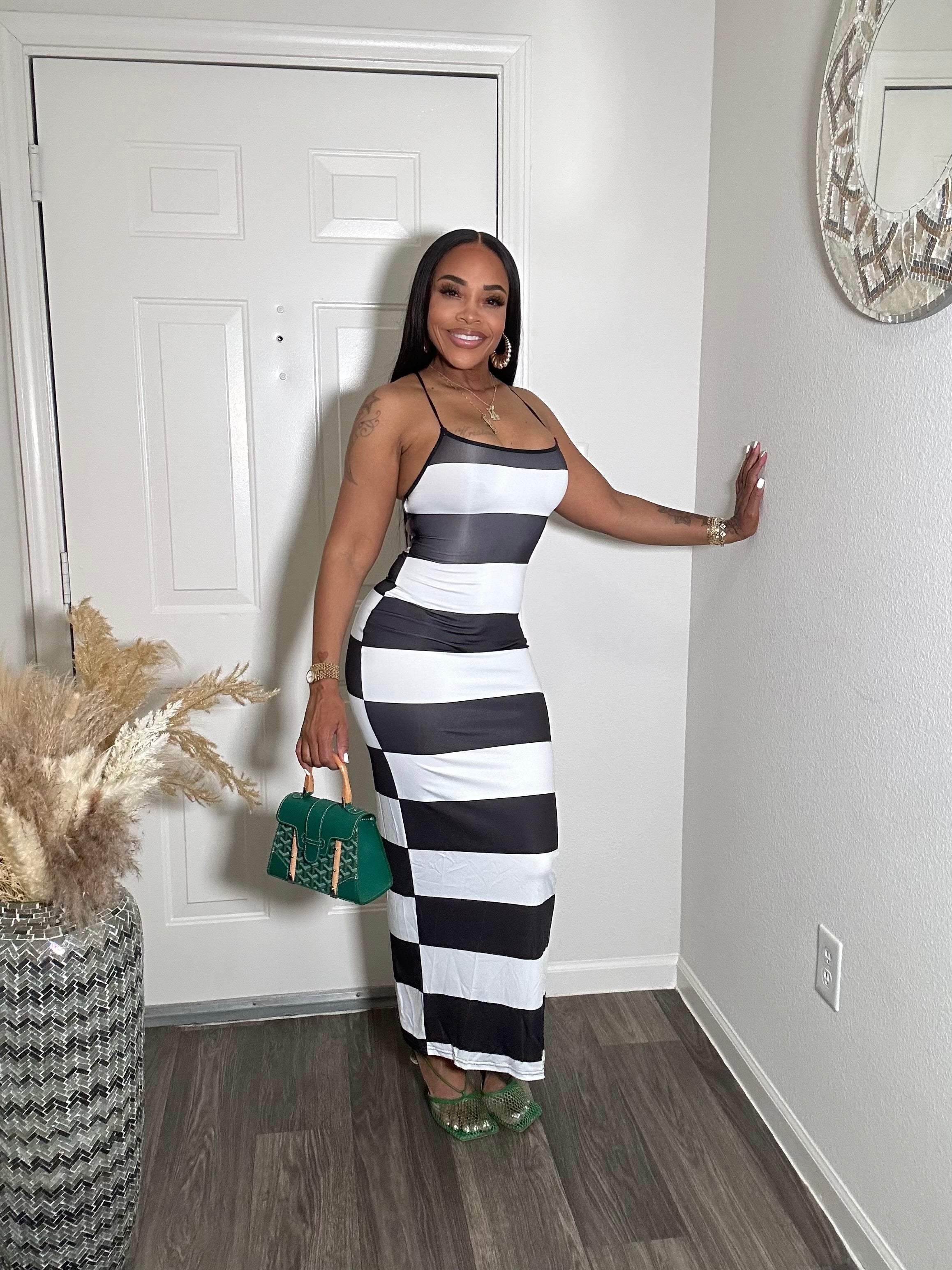 Stripe Black & White Maxi Dress