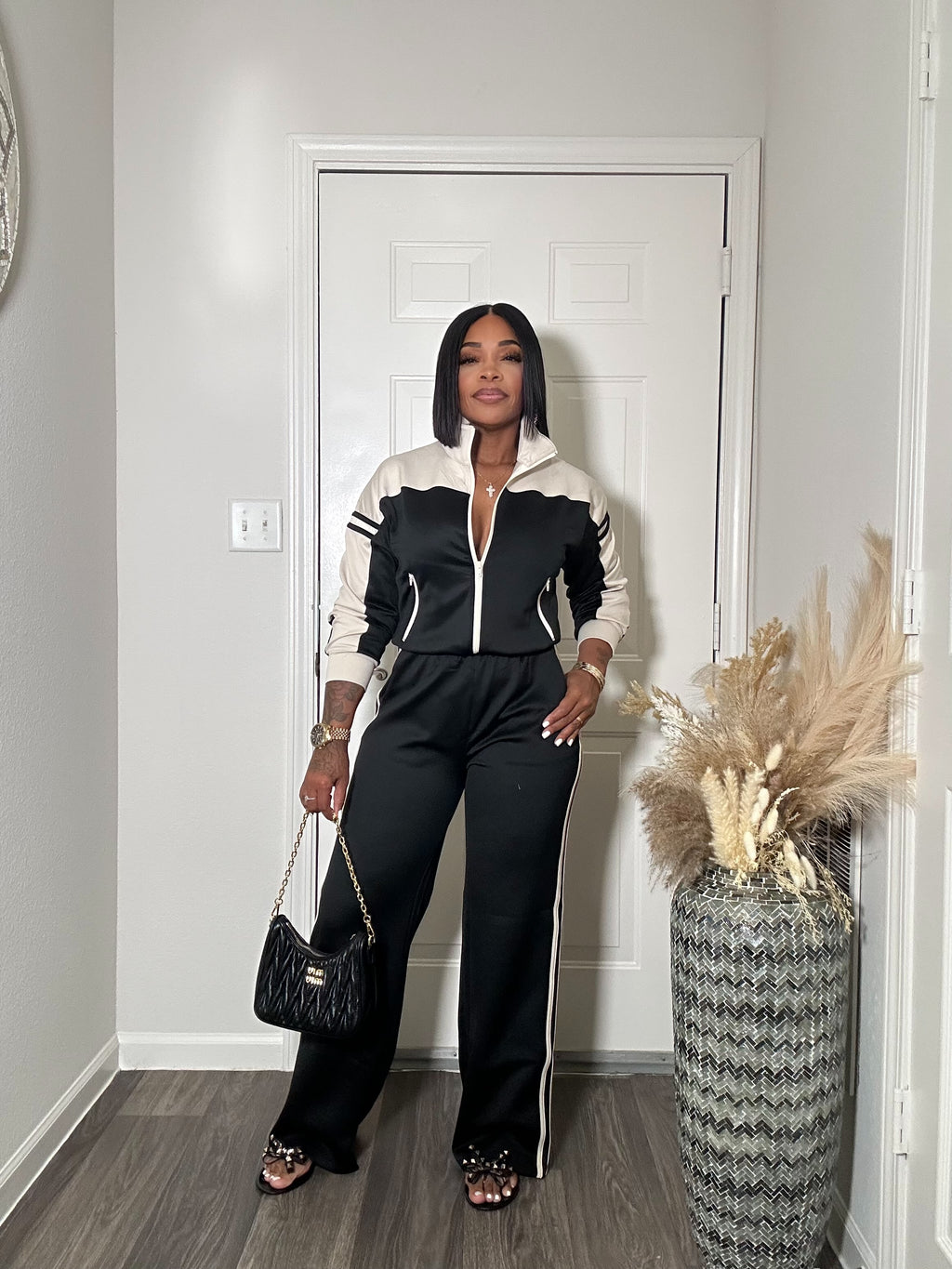 Black & Cream Tracksuit Set