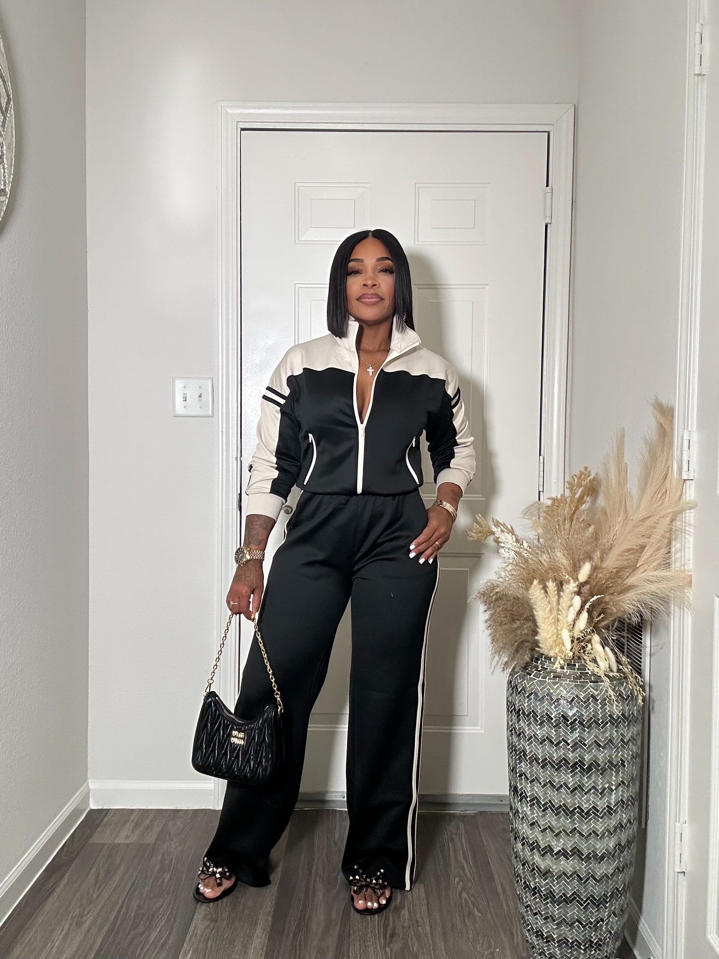 Black & Cream Tracksuit Set
