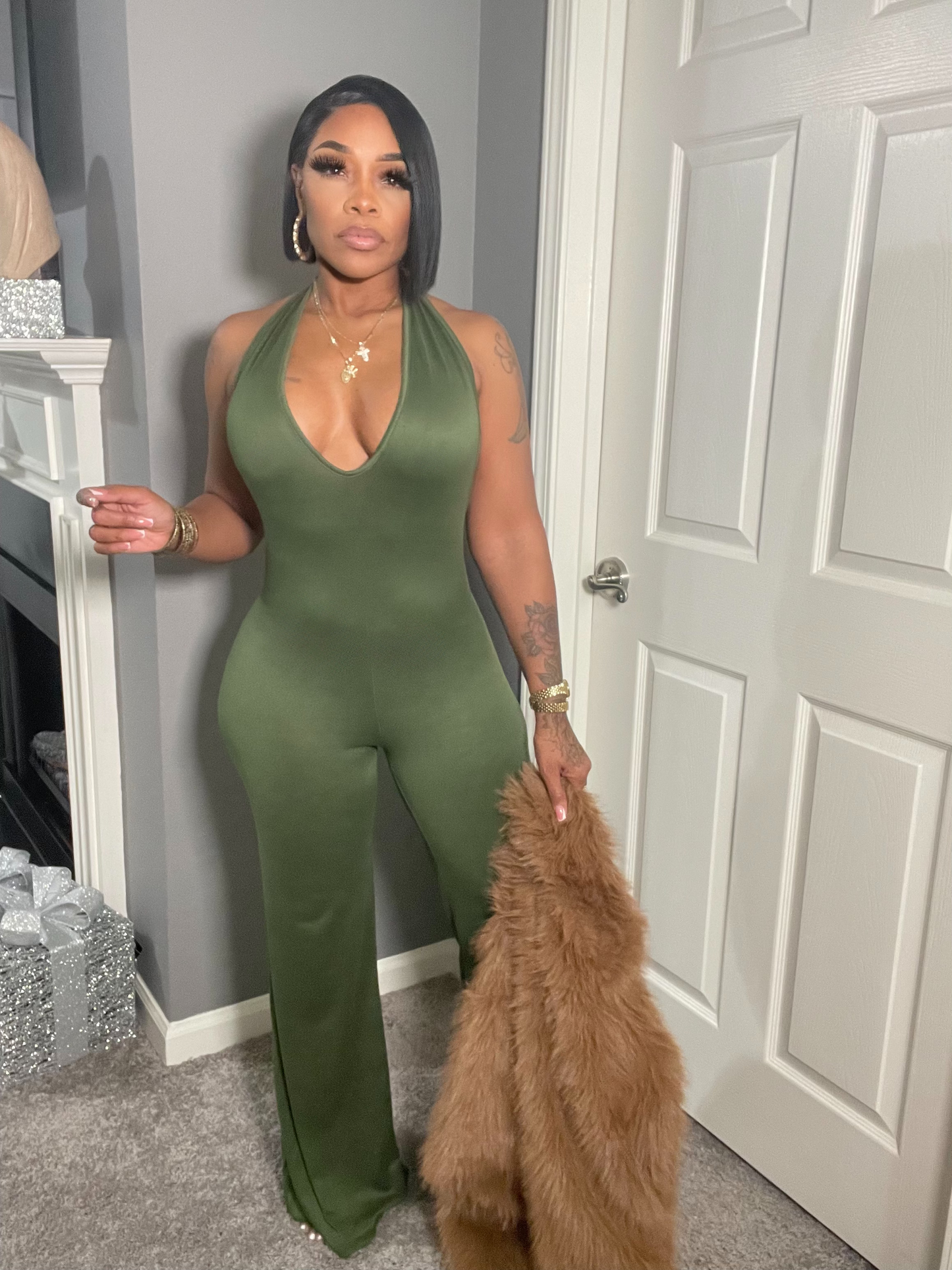 Olive Halter Jumpsuit