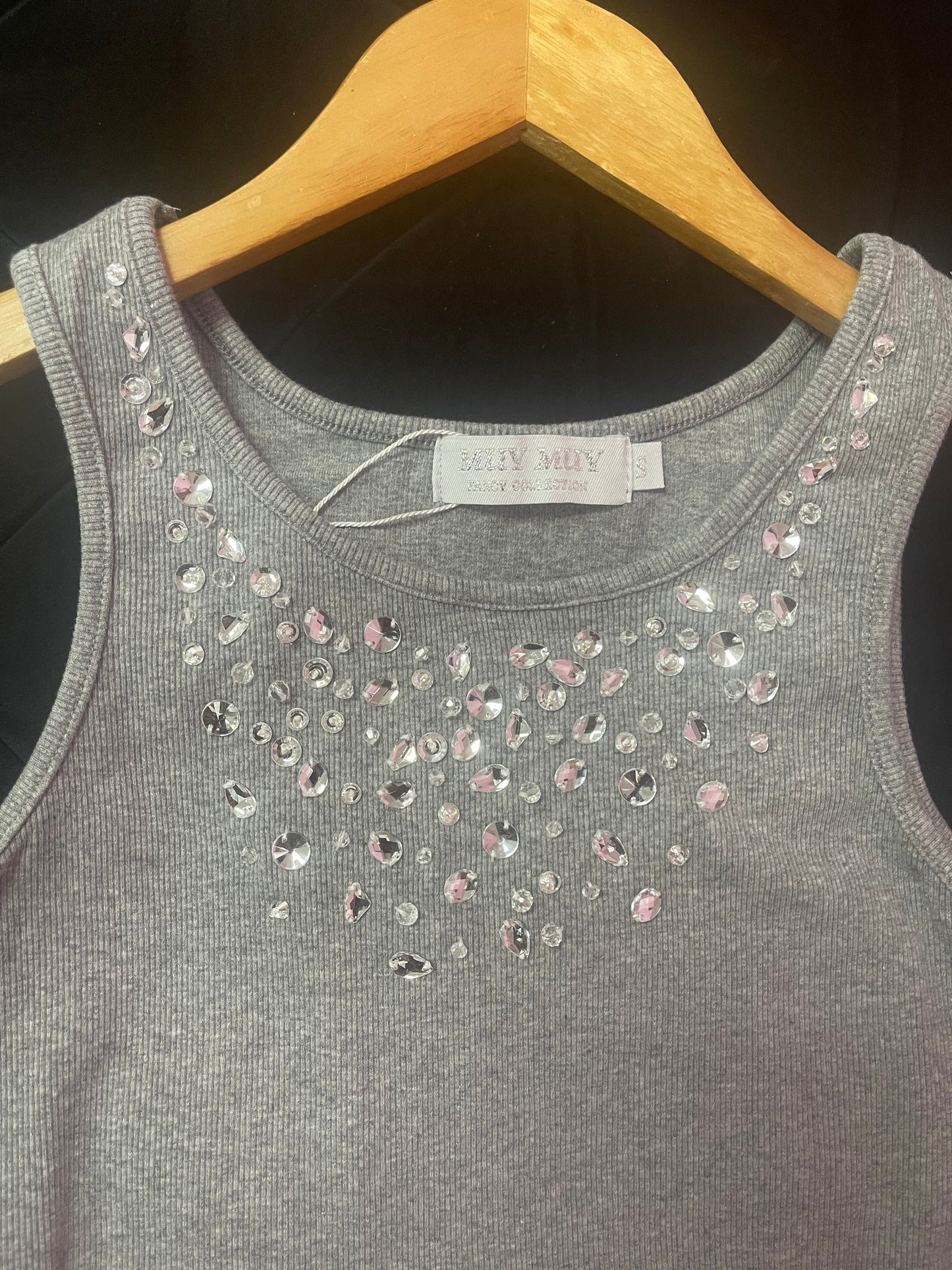 Grey bejeweled Tank Top